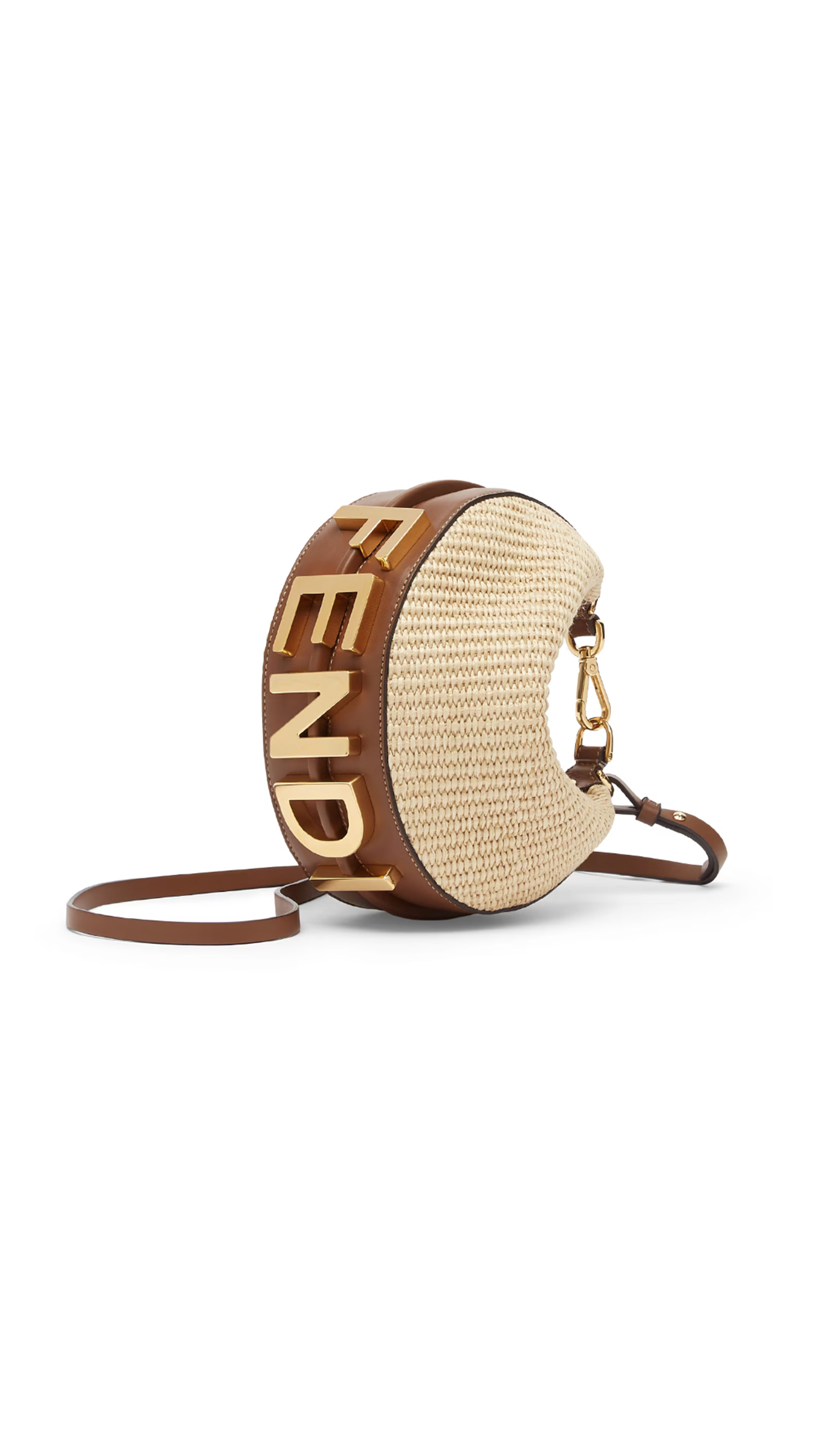 Fendigraphy Mini Bag in Raffia and Leather - Brown/Natural