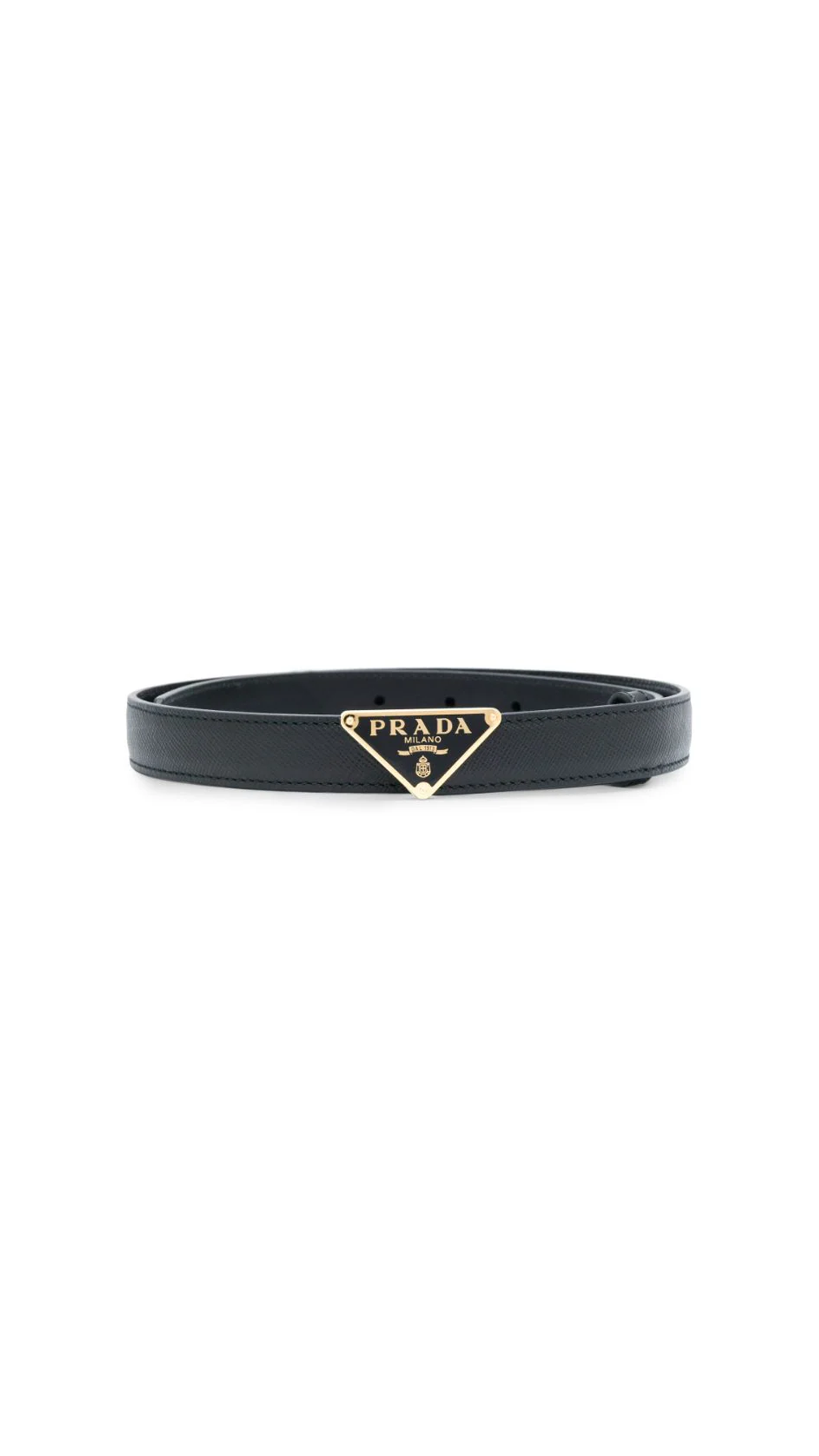 Thin Saffiano Leather Belt - Black