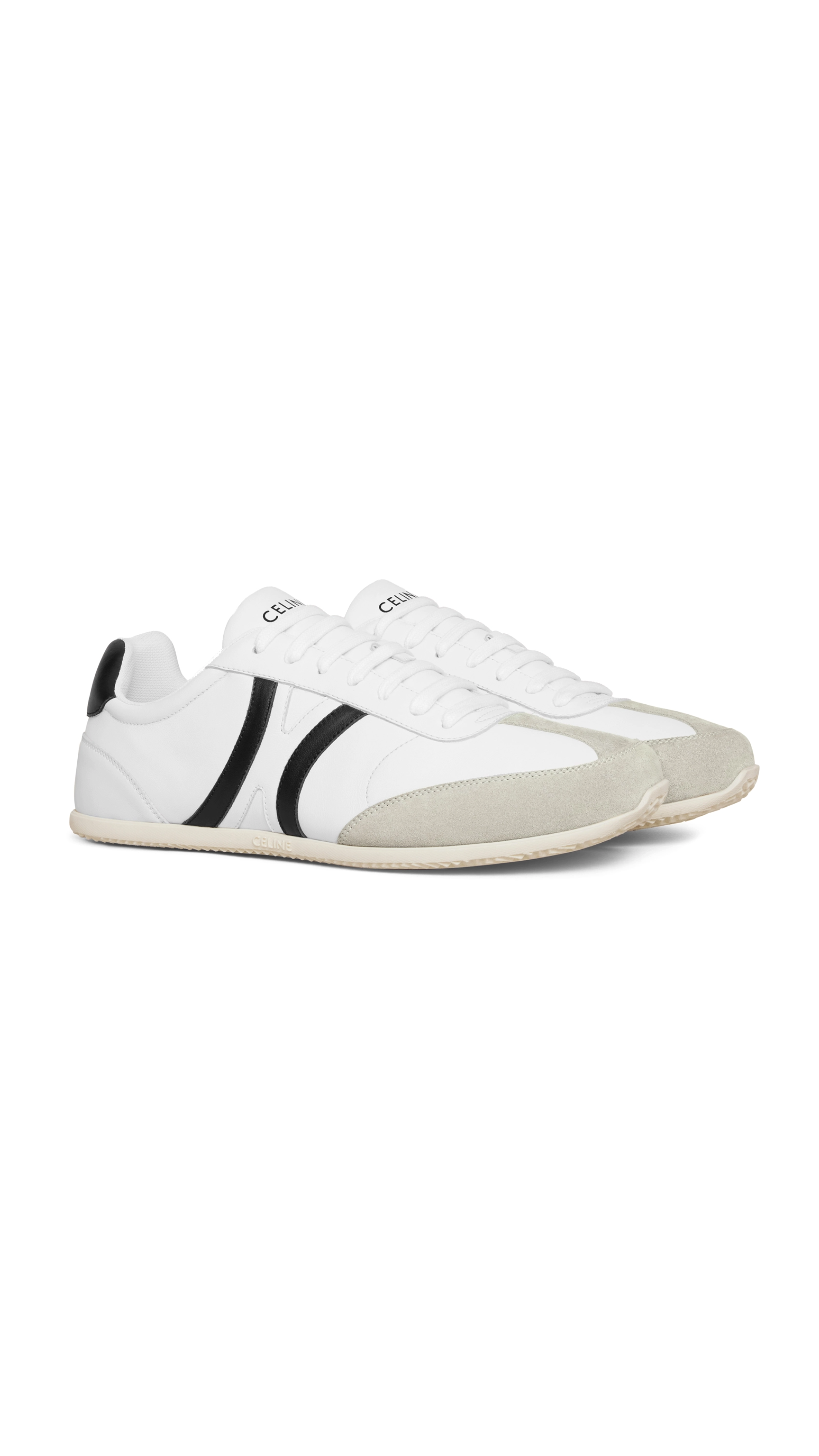 Low Lace-up Sneaker with Triomphe in Suede and Calfskin -  Optic White/Grey/Black