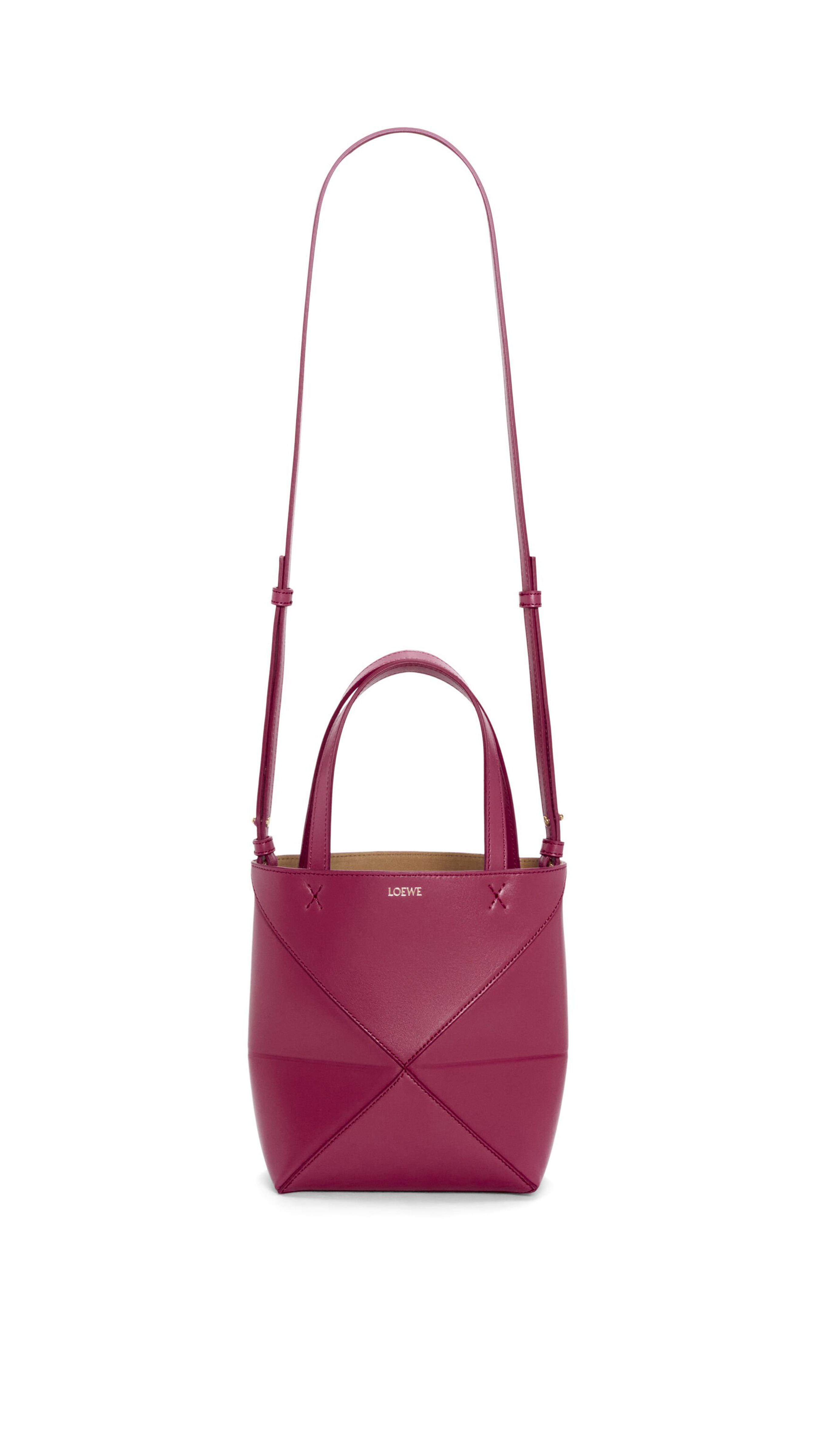 Mini Puzzle Fold Tote in Shiny Calfskin - Crimson