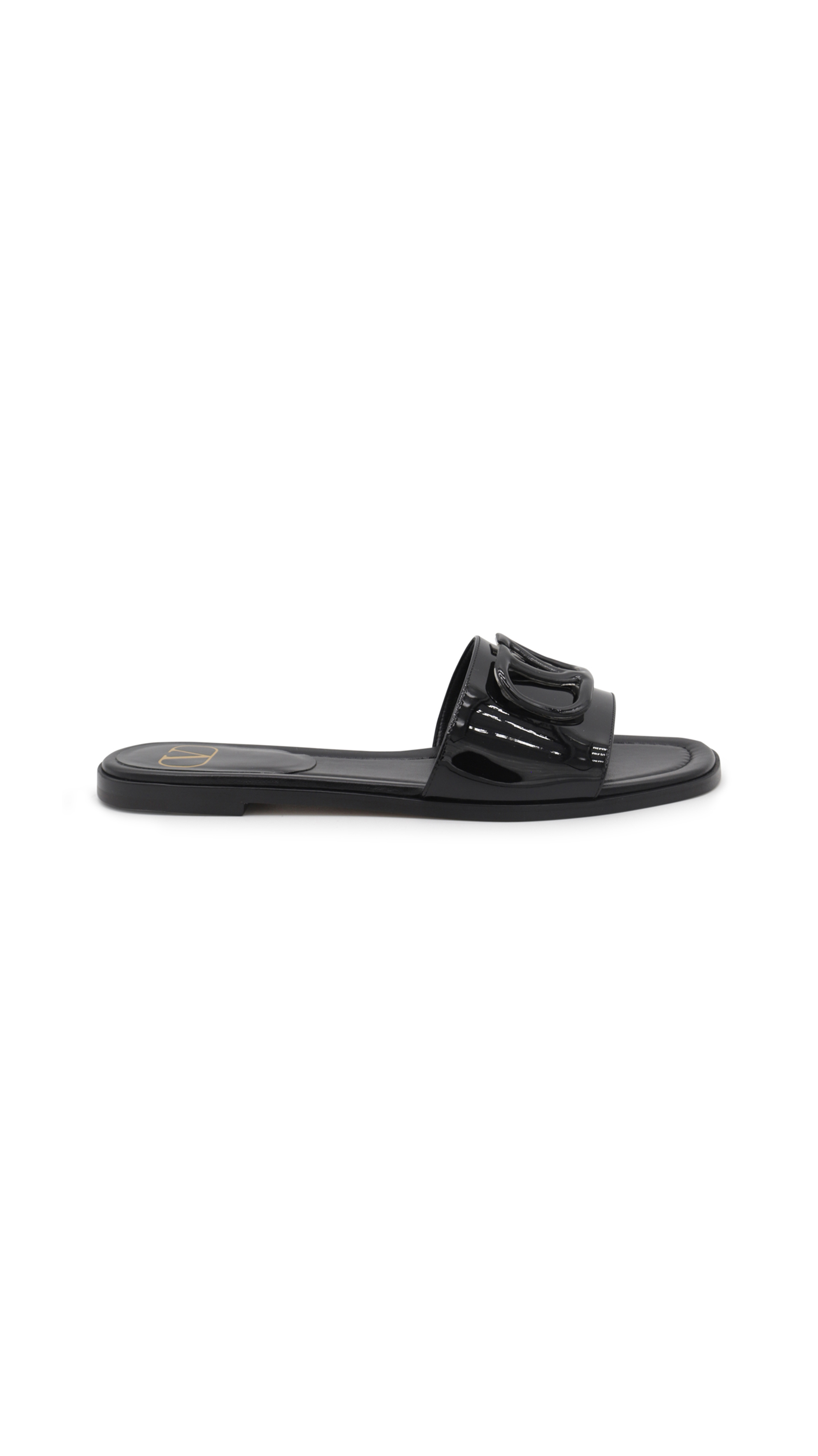 Vlogo Signature Slide Sandal in Patent Leather with Tonal Accessory - Black