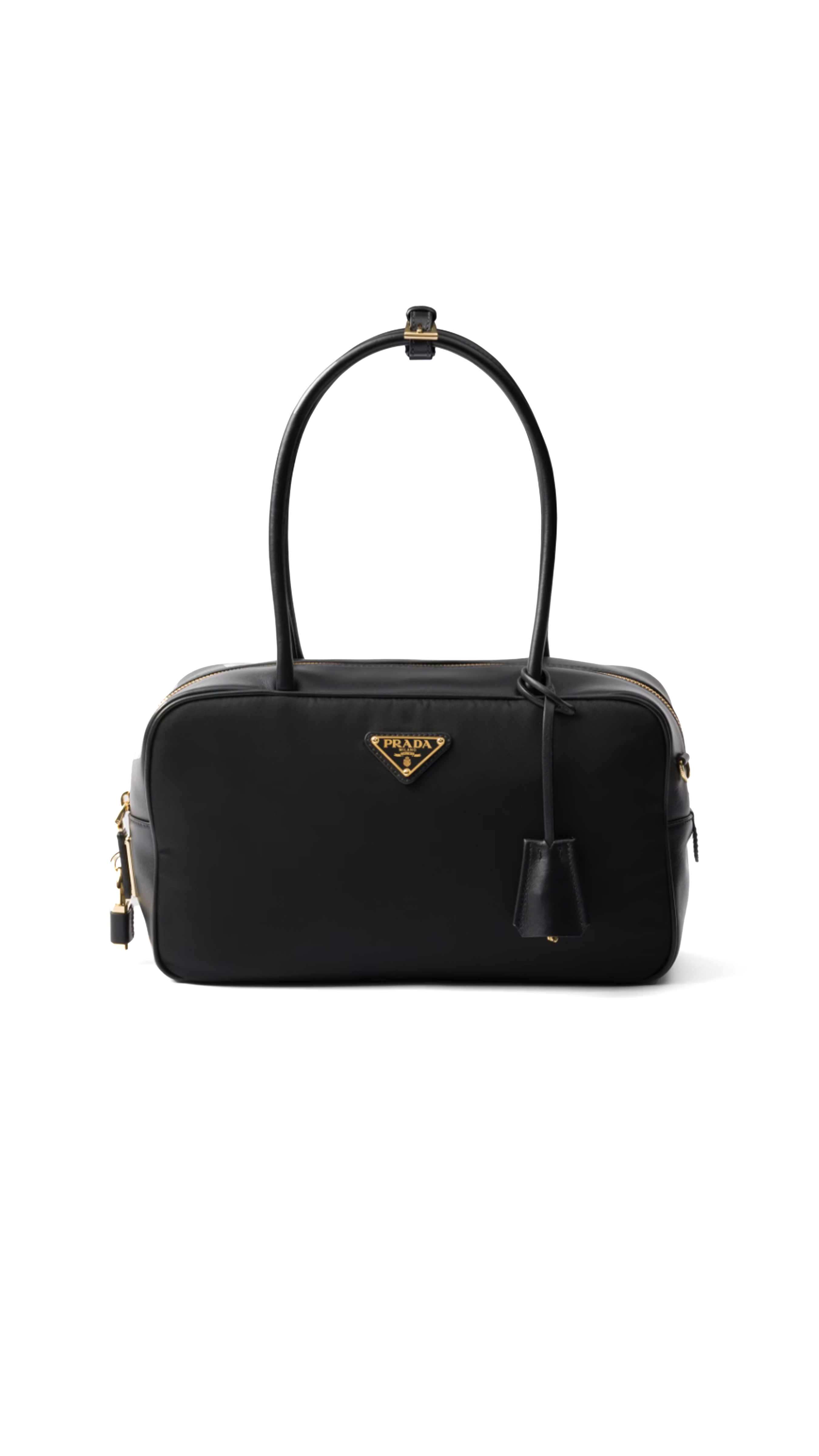 Re-nylon and Leather Medium Top-handle Bag - Black