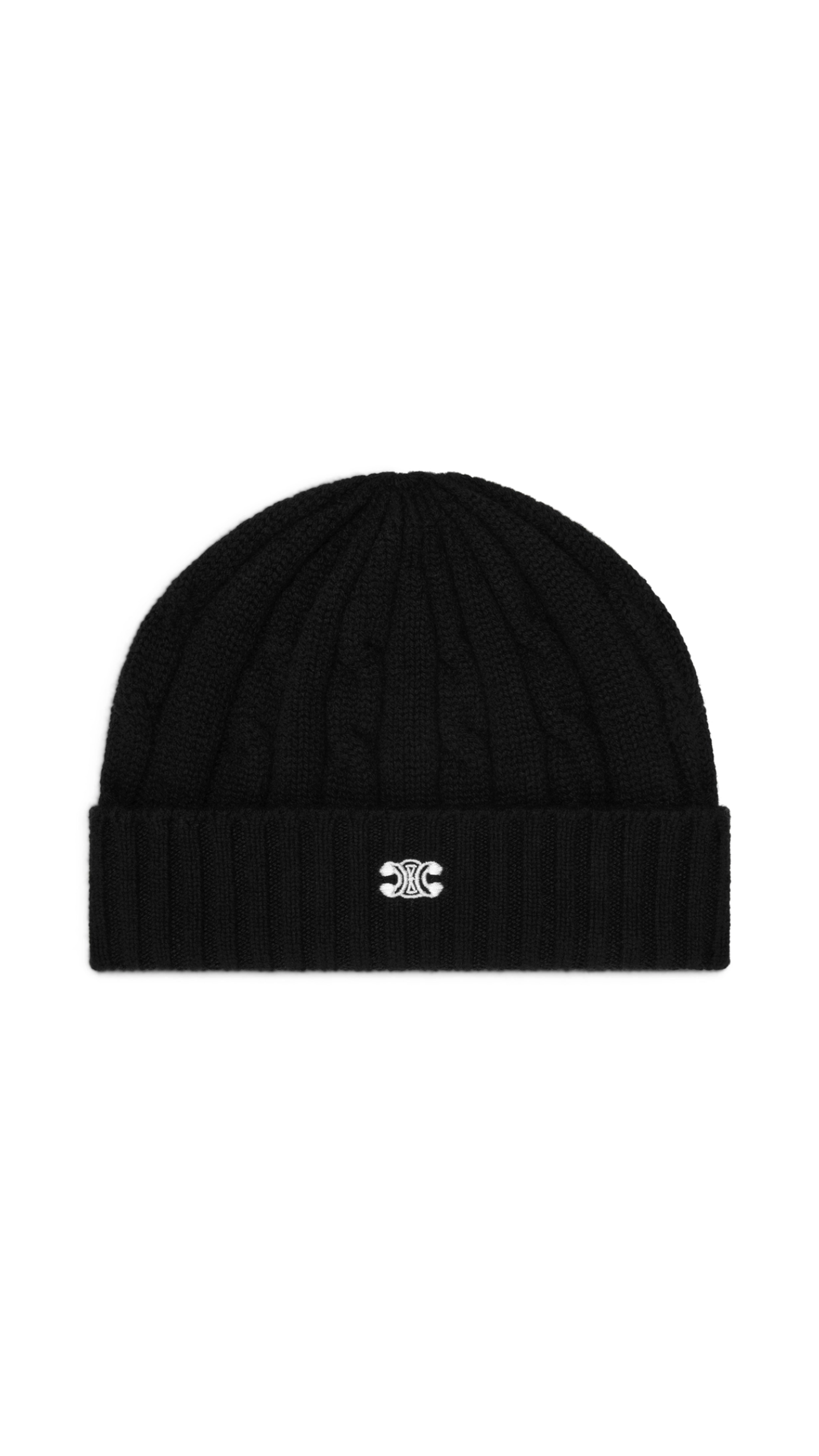 Triomphe Cable-Knit Beanie in Cashmere - Black