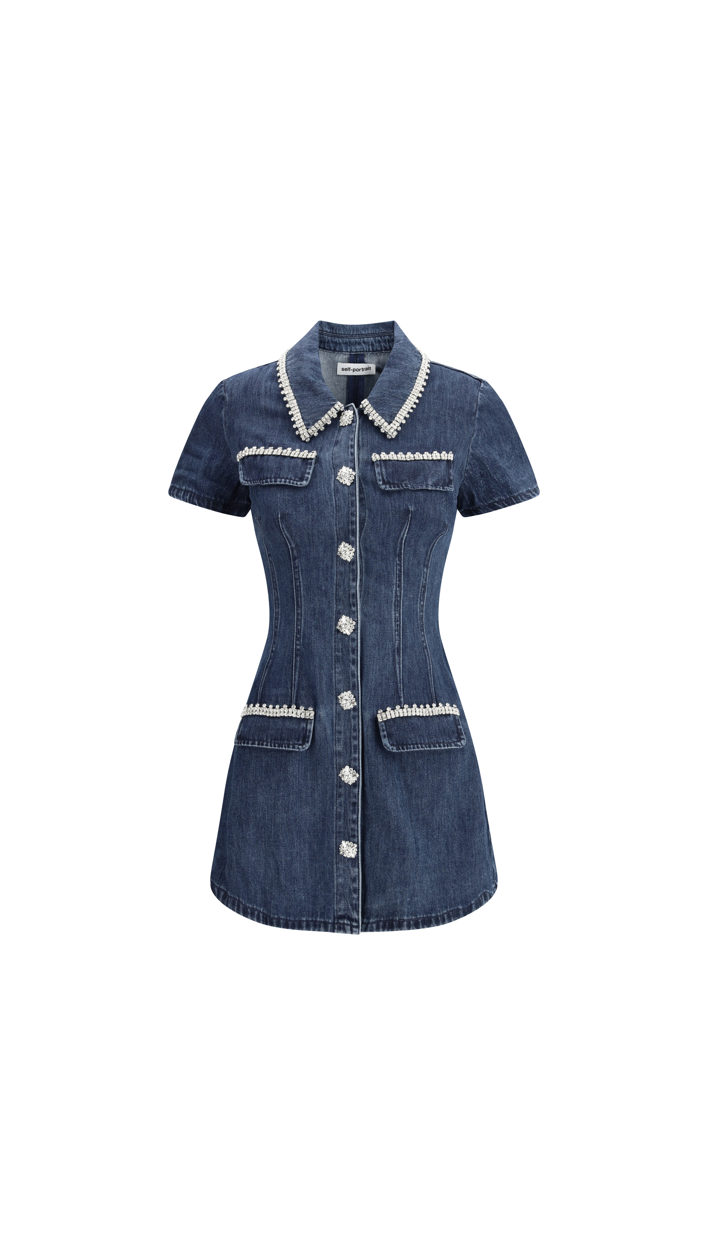 Denim Collared Mini Dress - Blue