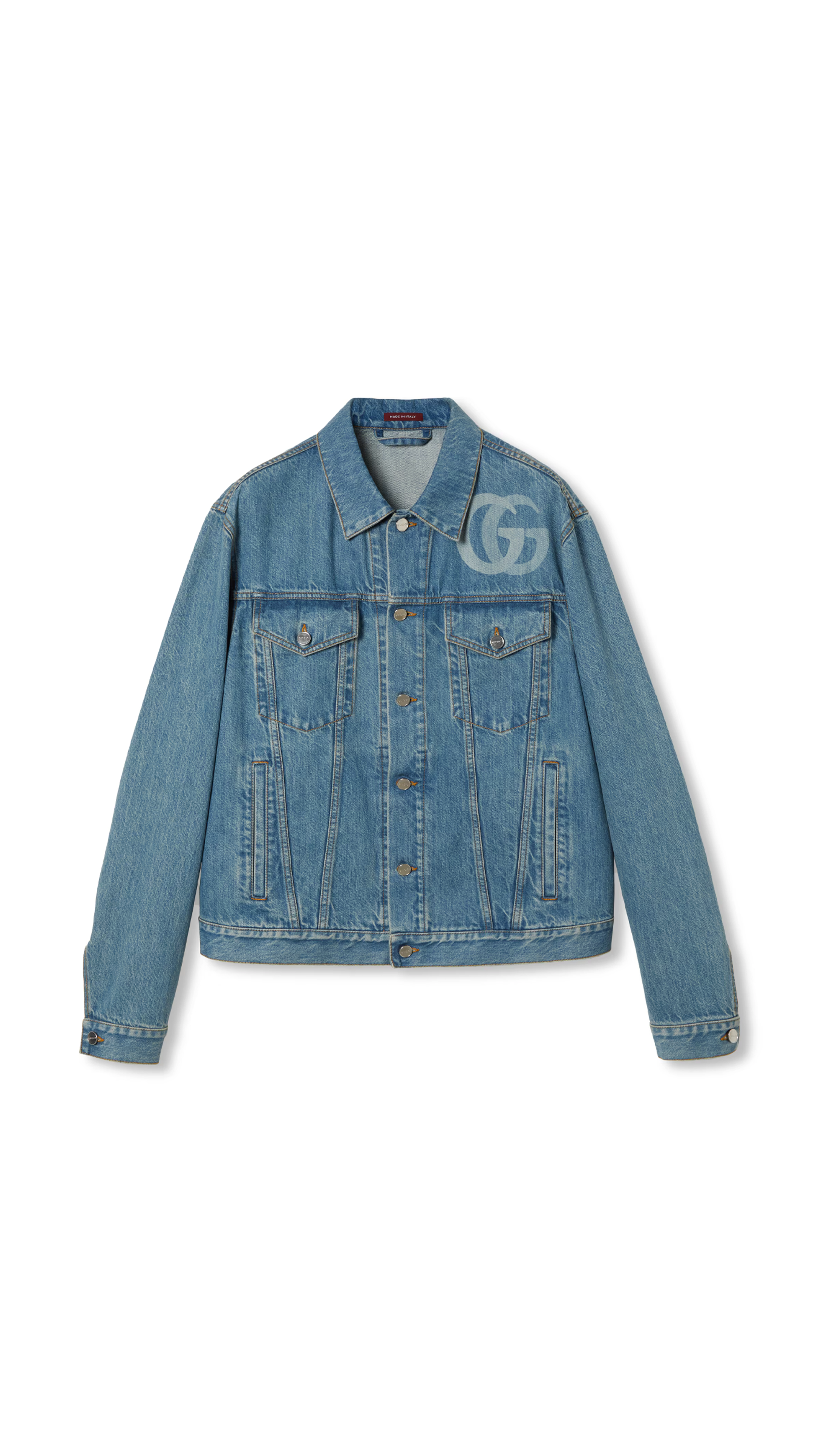 Lasered Double G Denim Jacket - Blue