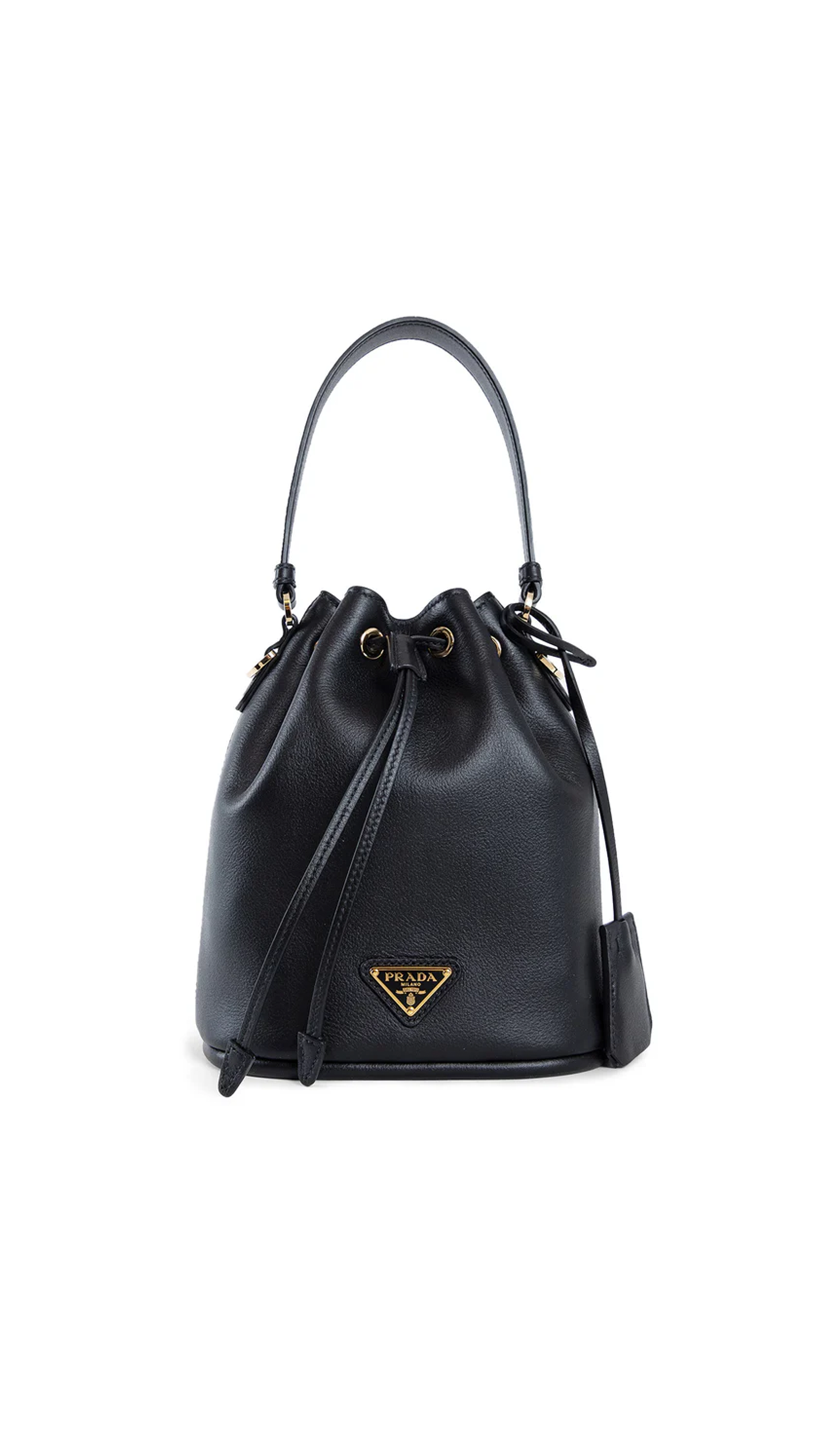 Leather Mini Bucket Bag - Black