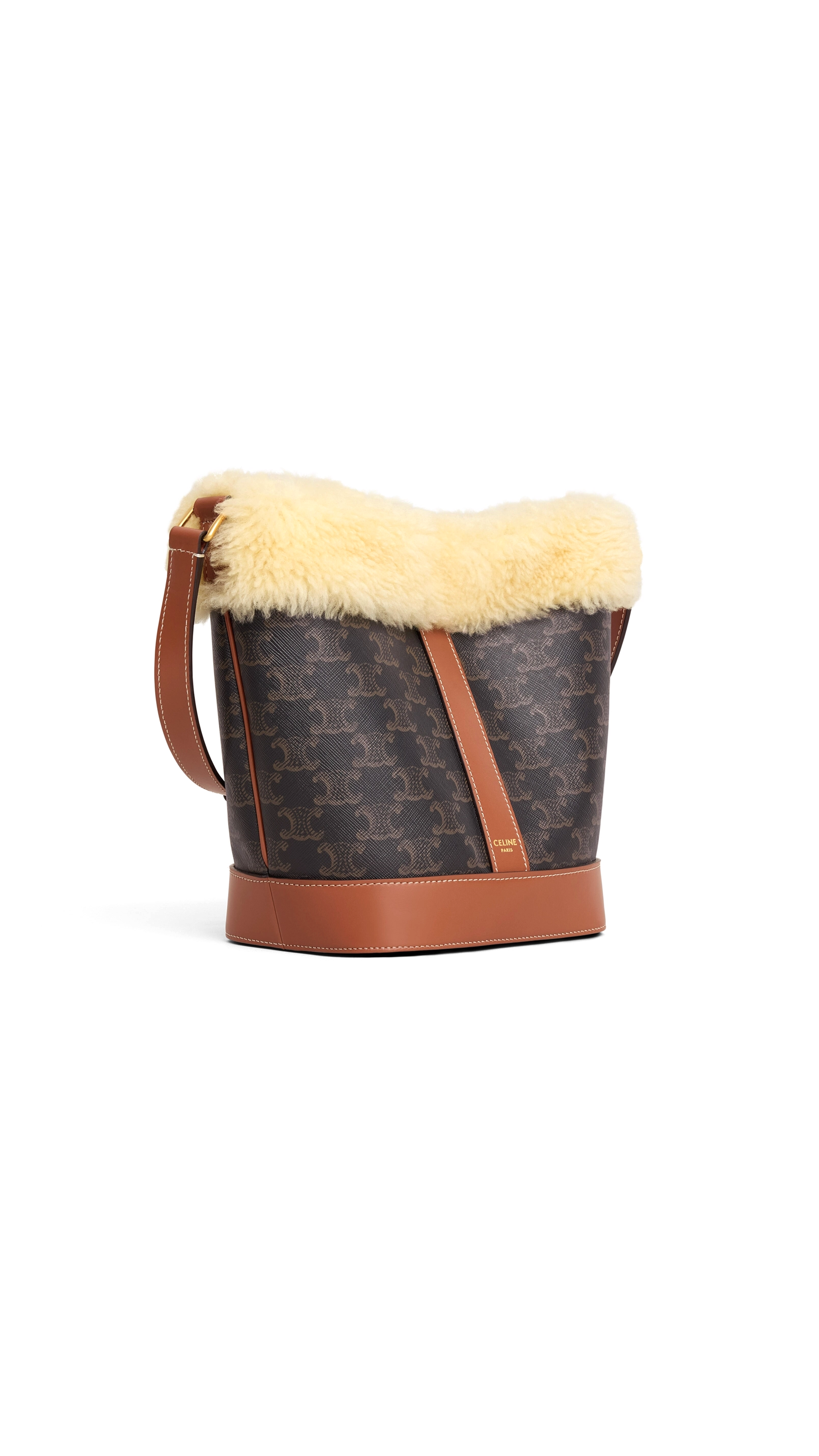 Small Bucket in Triomphe Canvas and Shearling - Tan