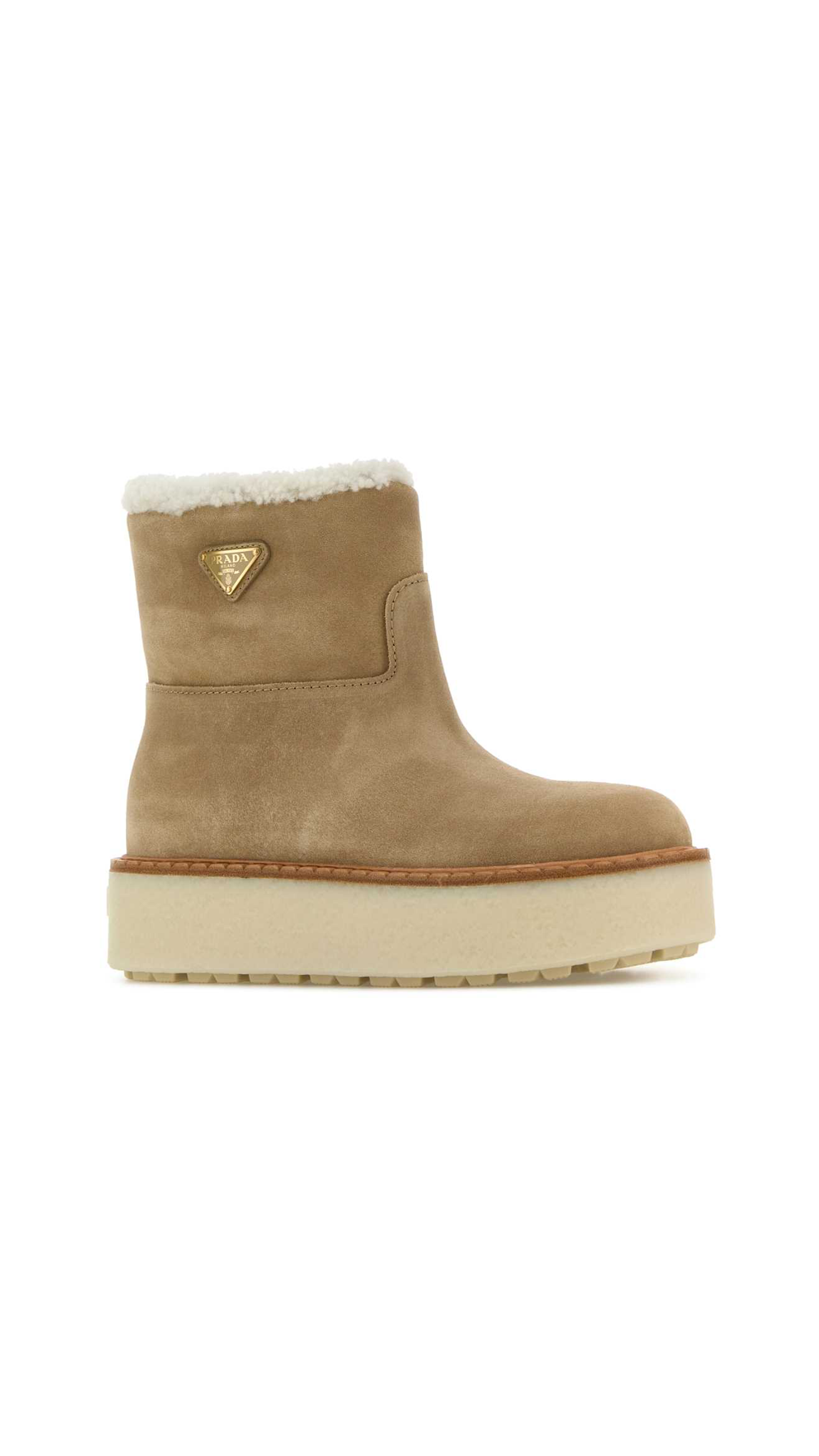 Shearling and Suede Booties - Ecru