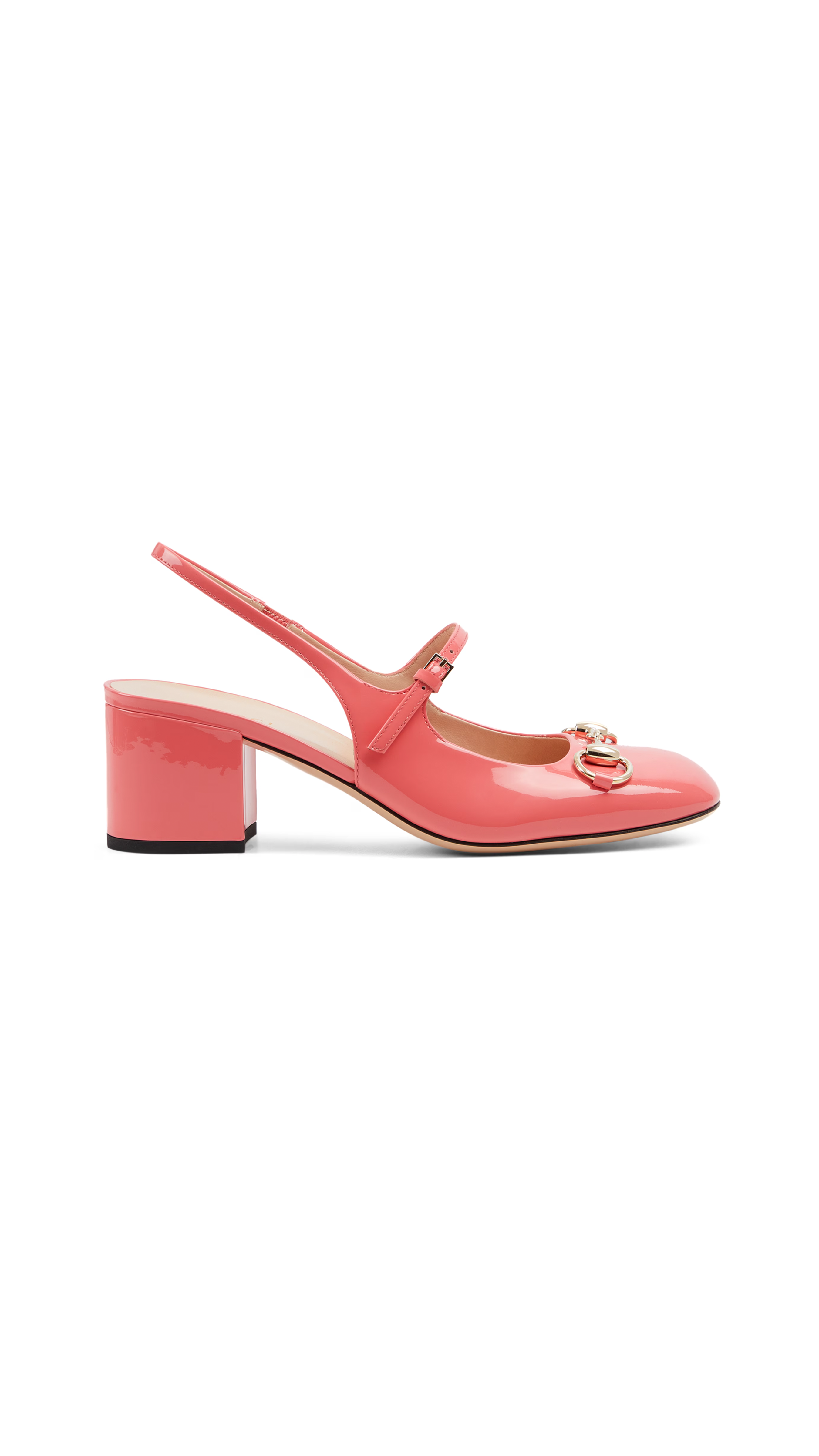 Horsebit Slingback Pumps in Patent Leather - Coral