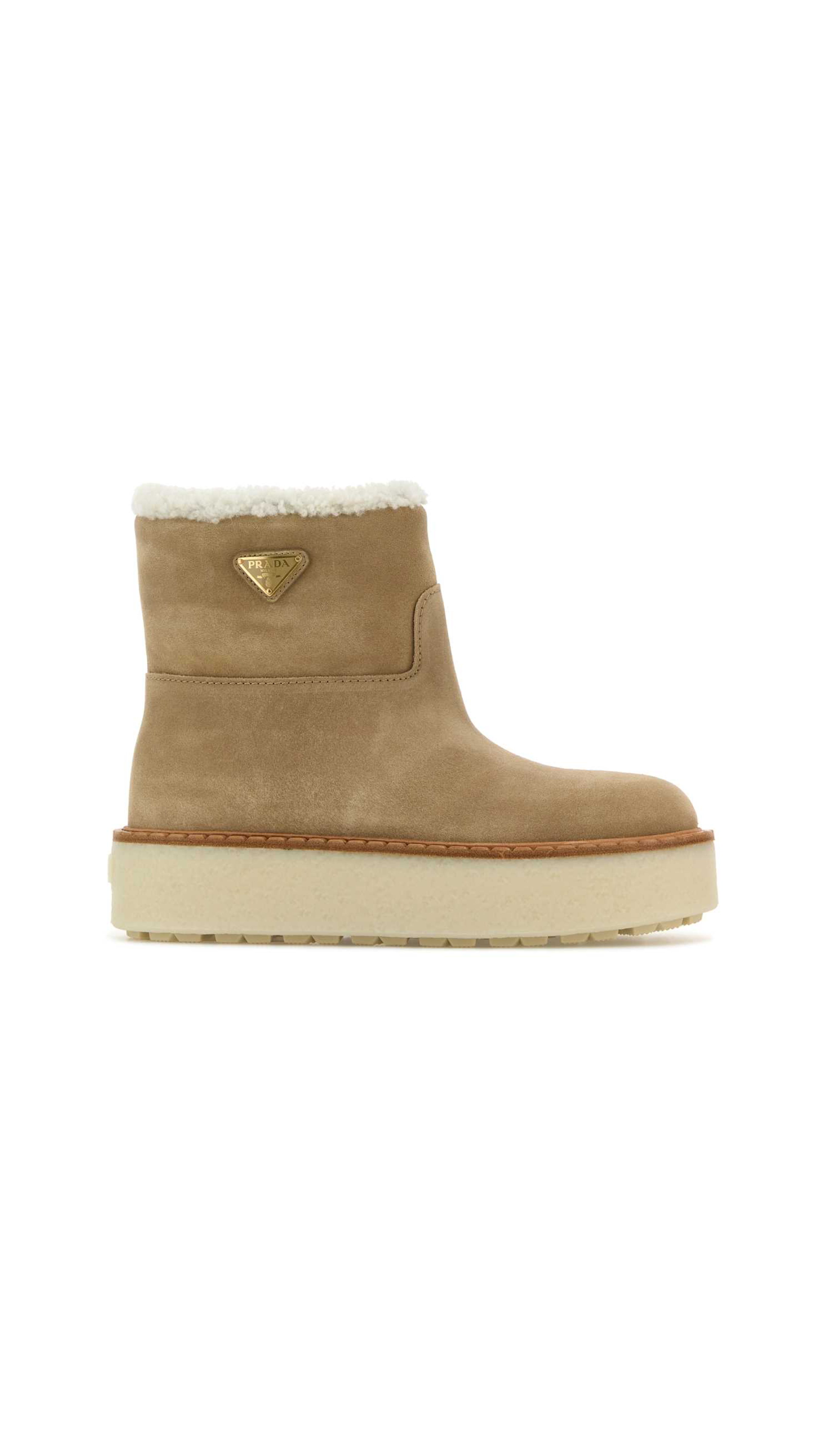 Shearling and Suede Booties - Ecru