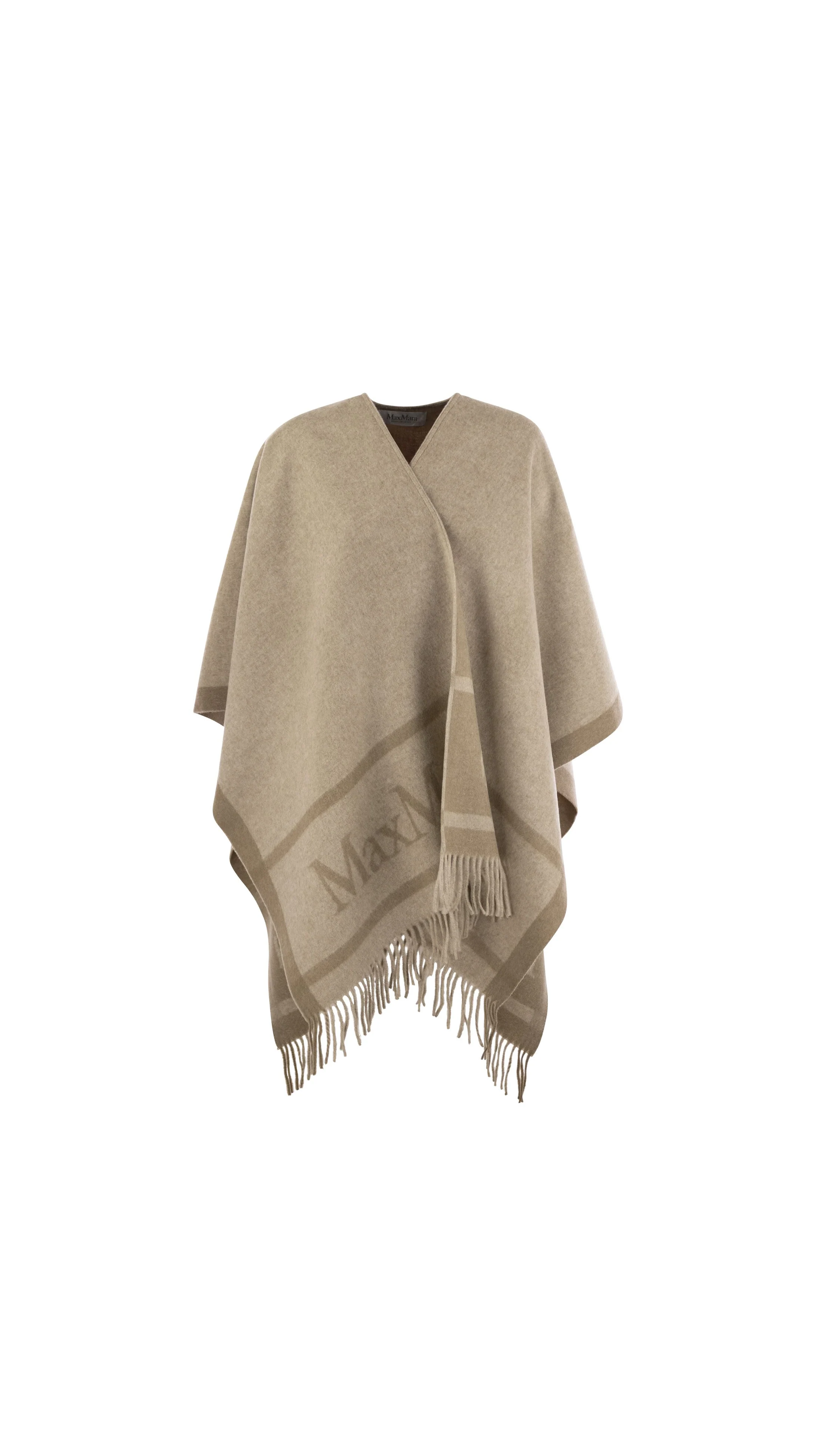 Hilde Wool Cape With Fringes - Beige