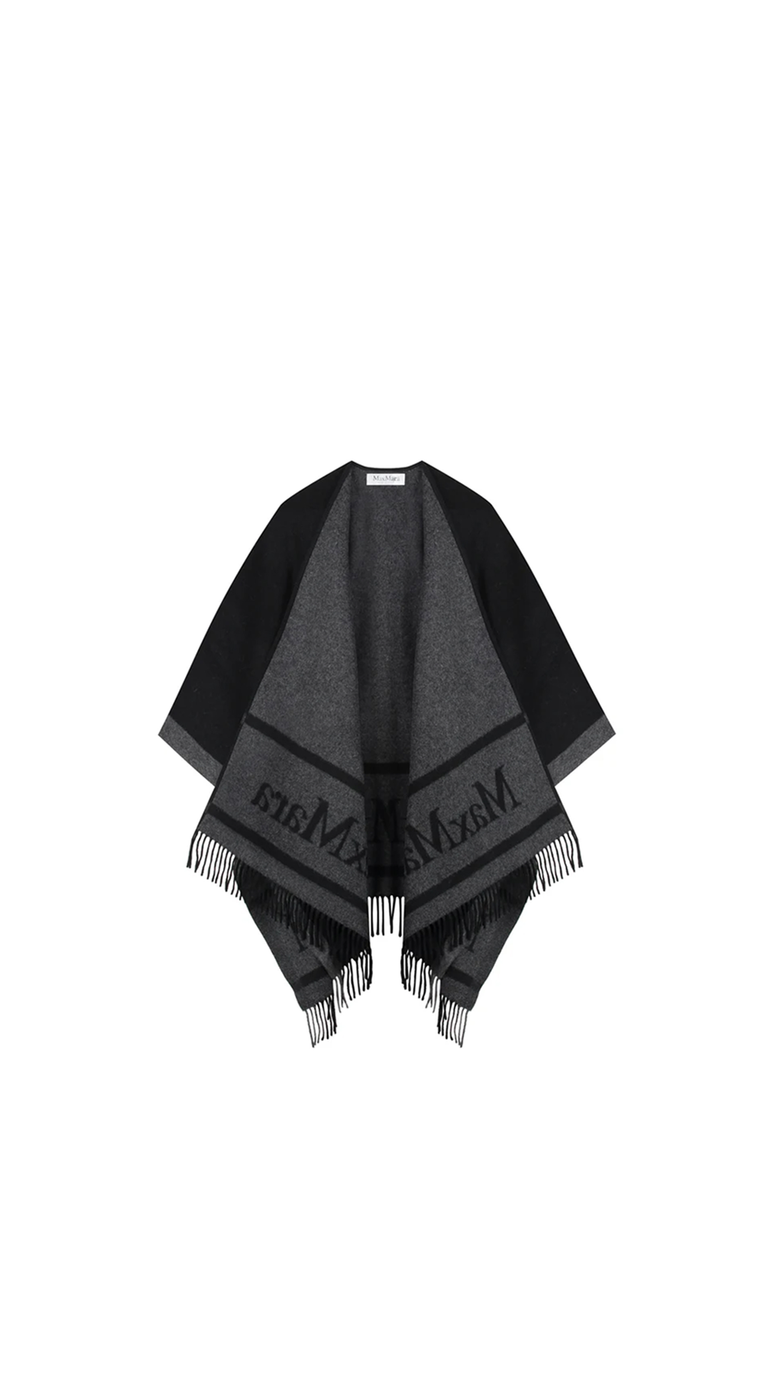 Hilde Wool Cape With Fringes - Black