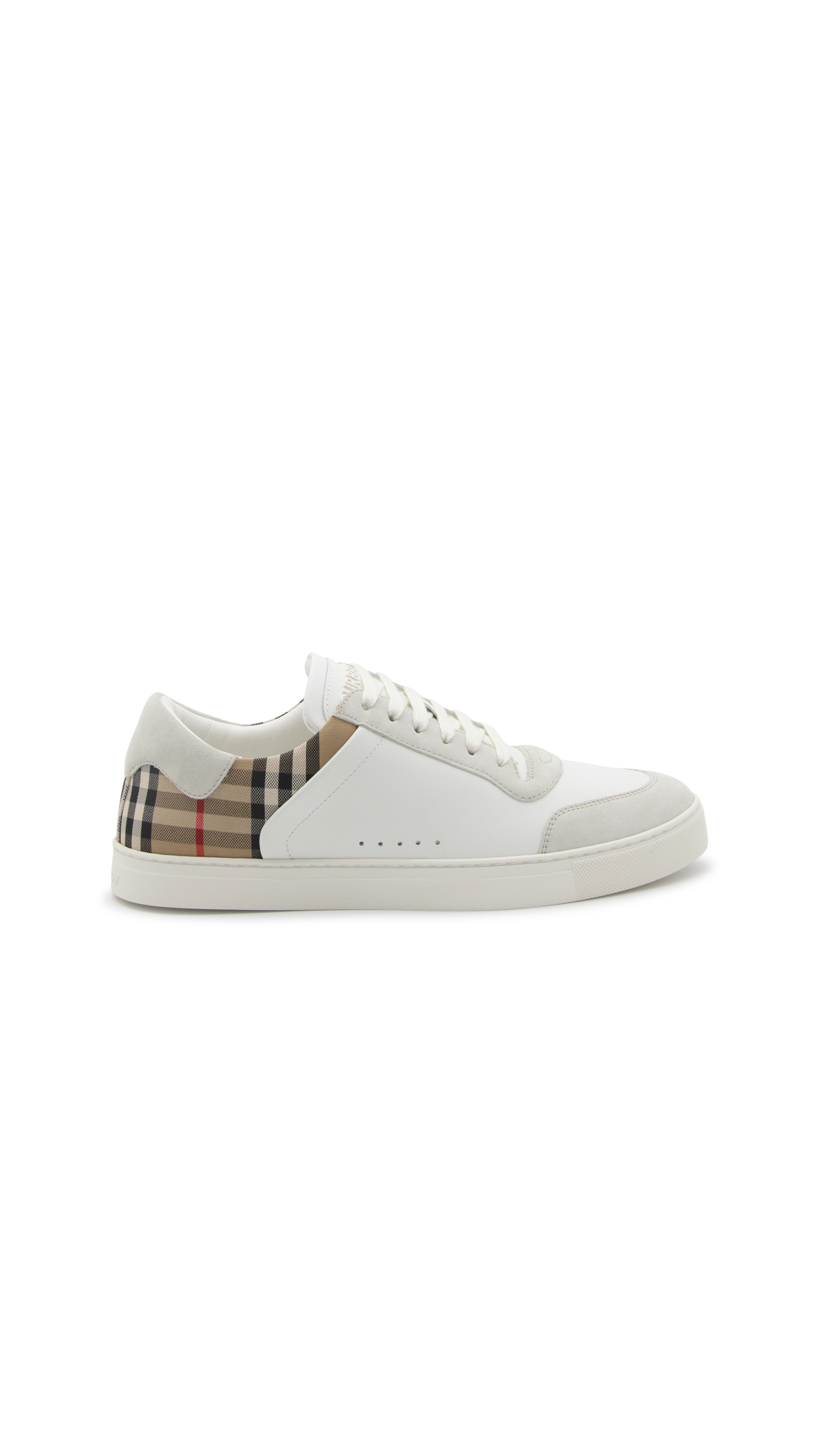 Leather, Suede and Check Sneakers - Natural White/Archive Beige