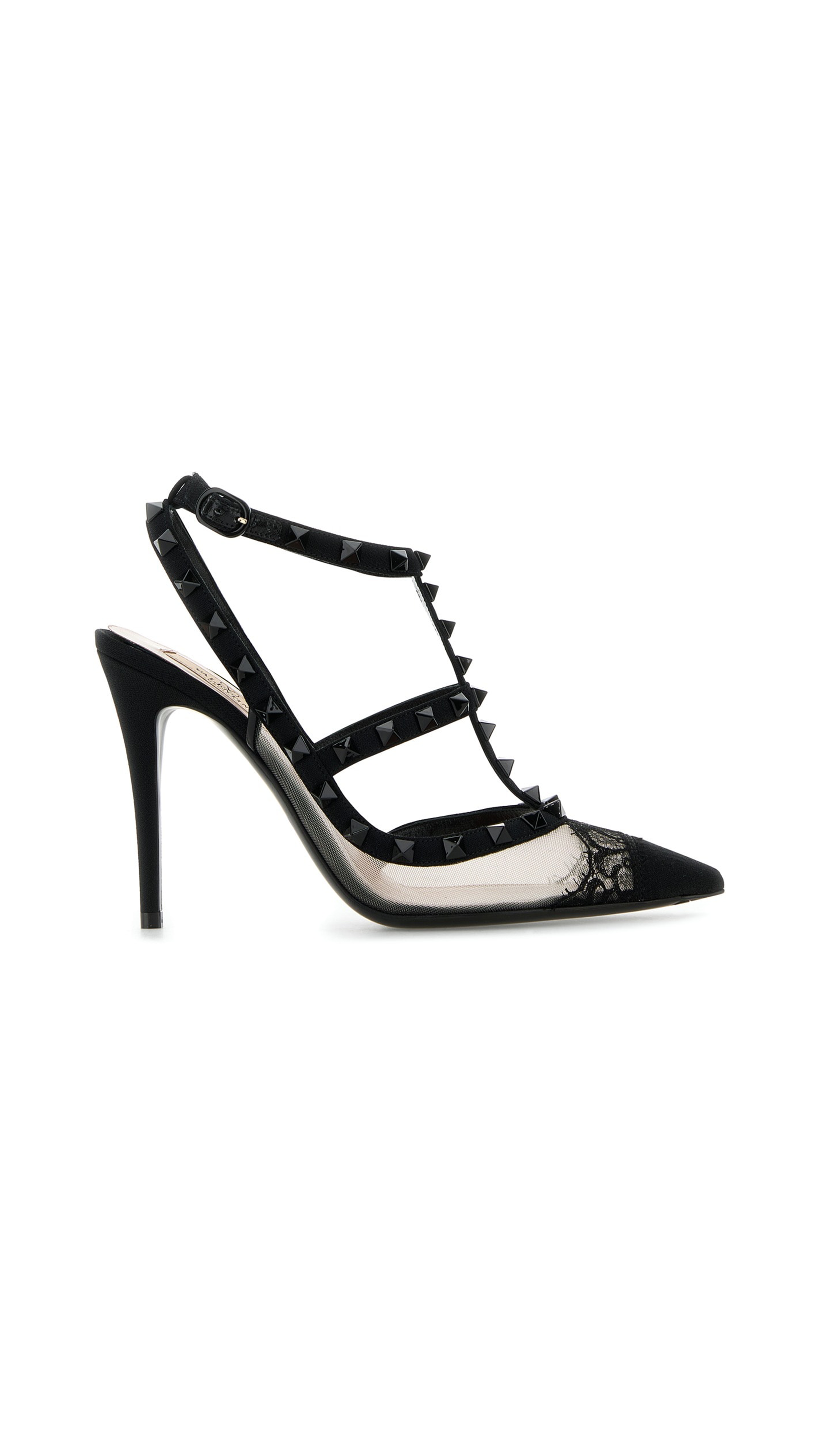 Rockstud Lace Strap Pumps 100MM - Black