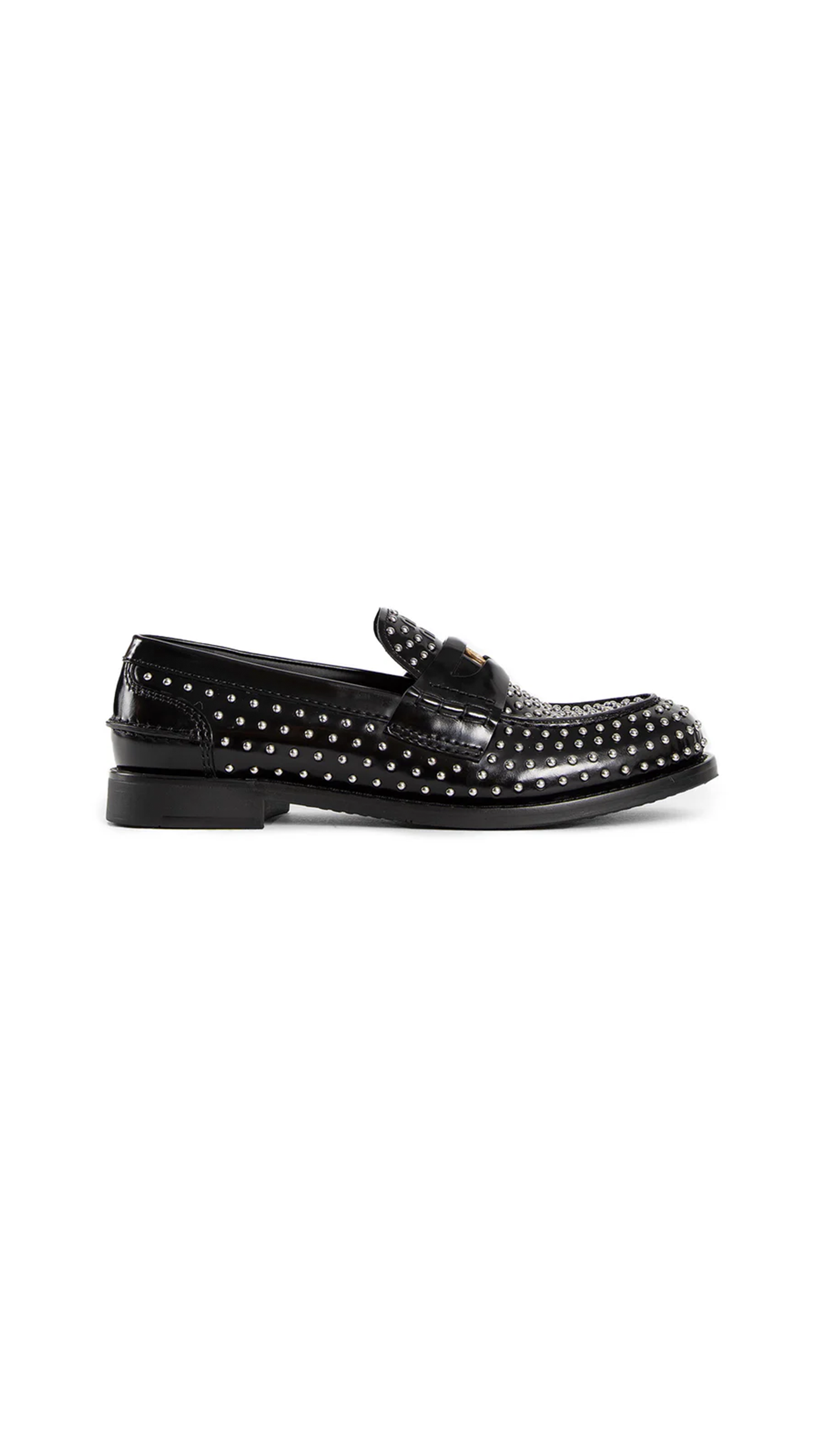 Studed Leather Penny Loafers - Black