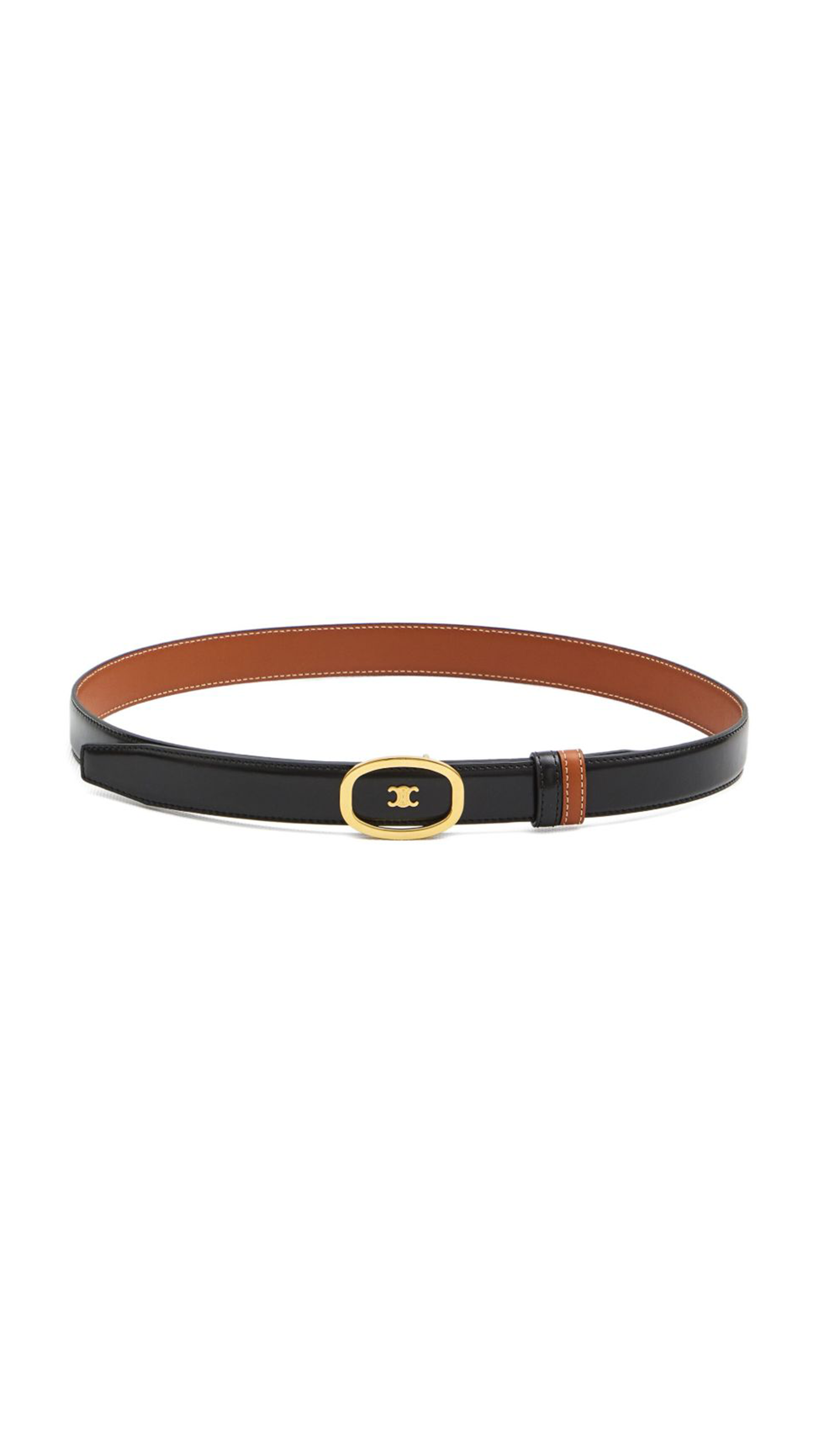 Medium Reversible Celine Alix Belt in Taurillon and Natural Calfskin - Black/Tan