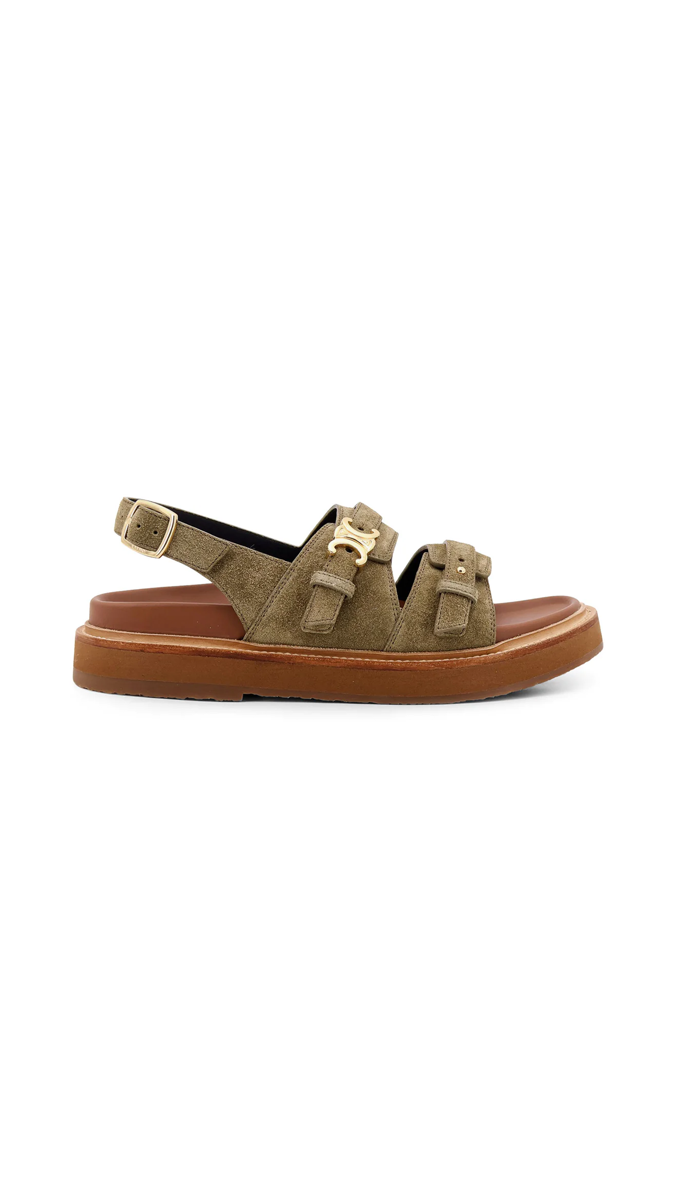 Tippi Triomphe Sandal in Suede Calfskin - Khaki