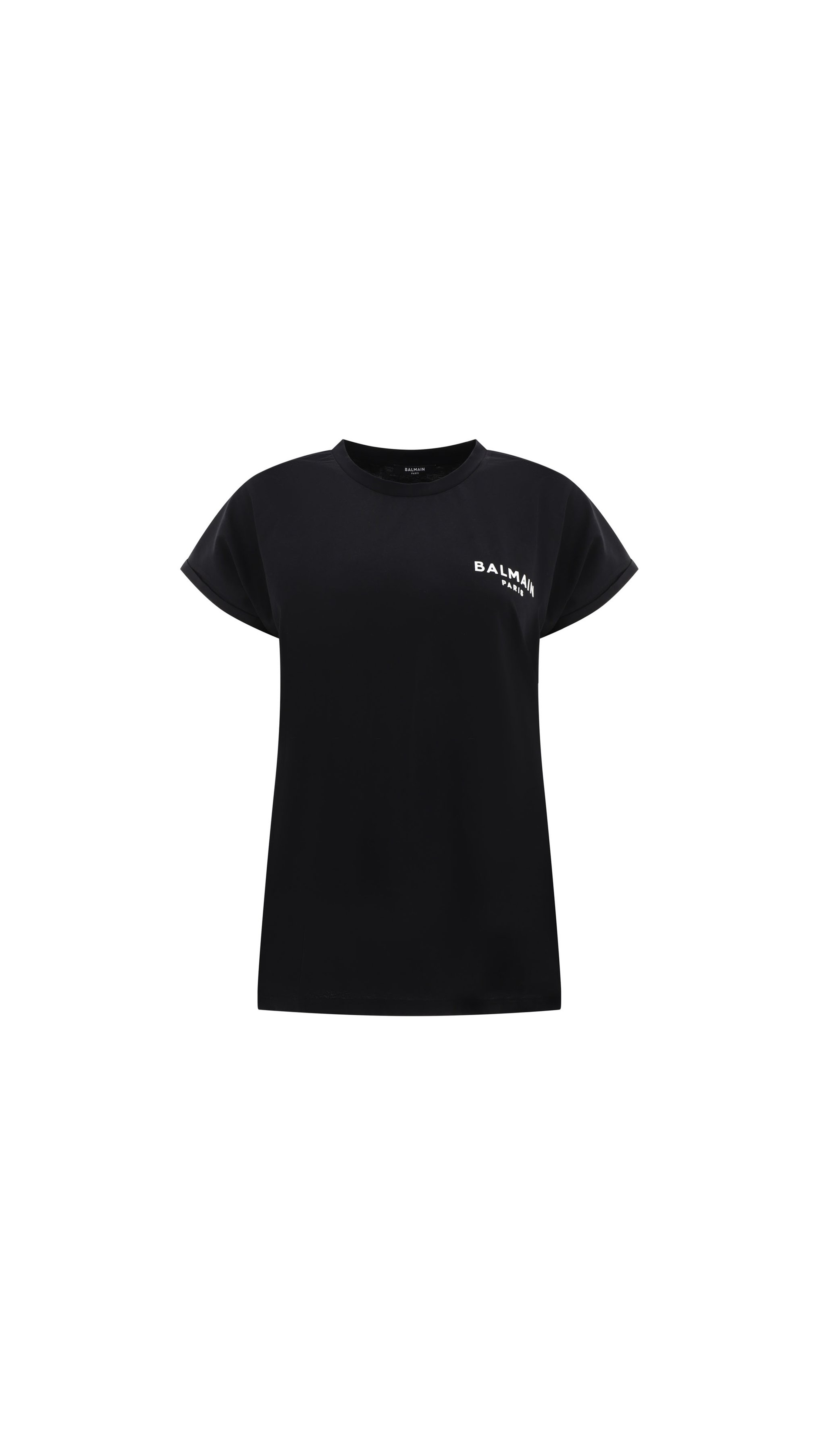 T-shirt With Flocked Balmain Logo - Black