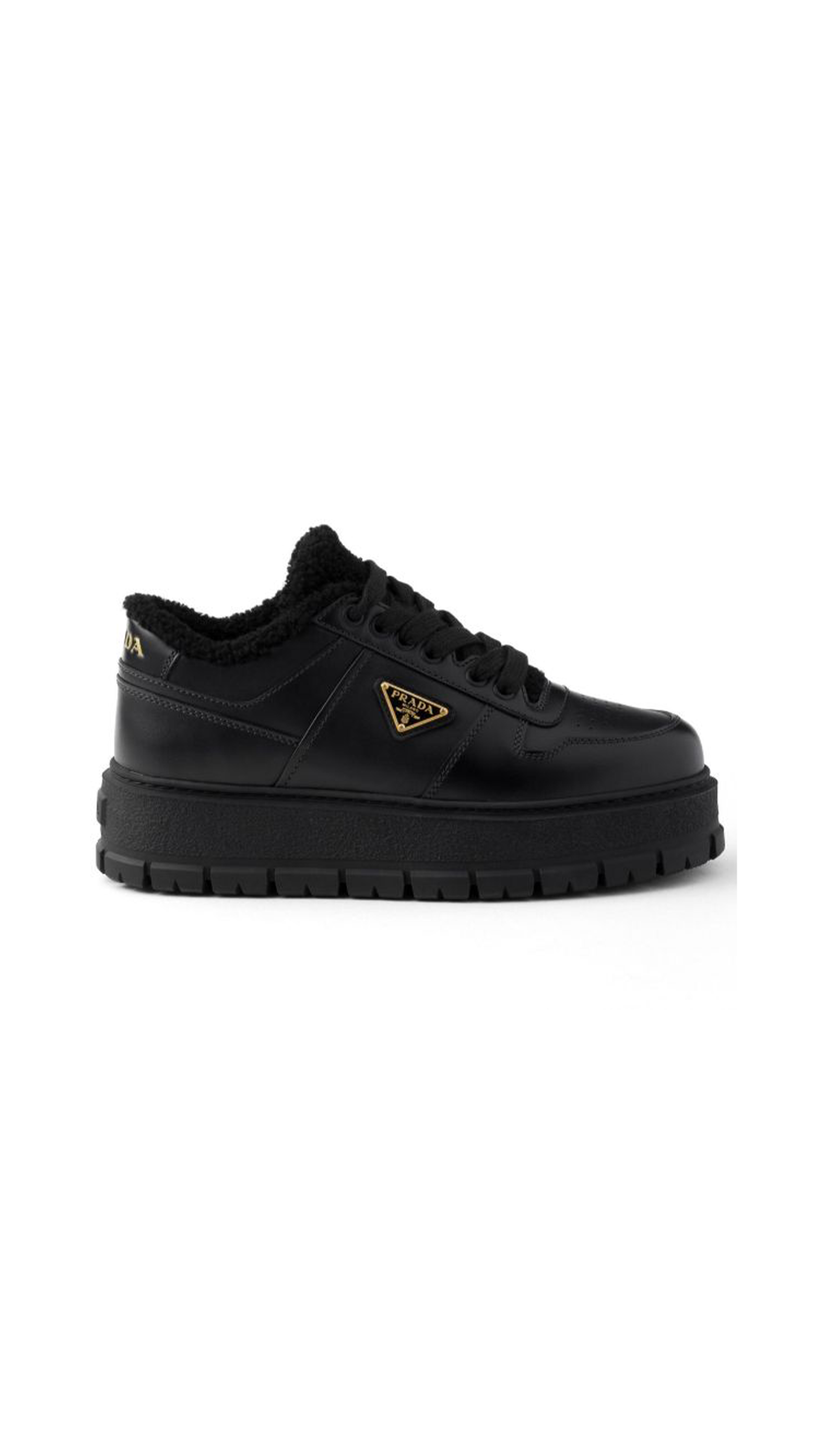 Leather and Shearling Sneakers - Black