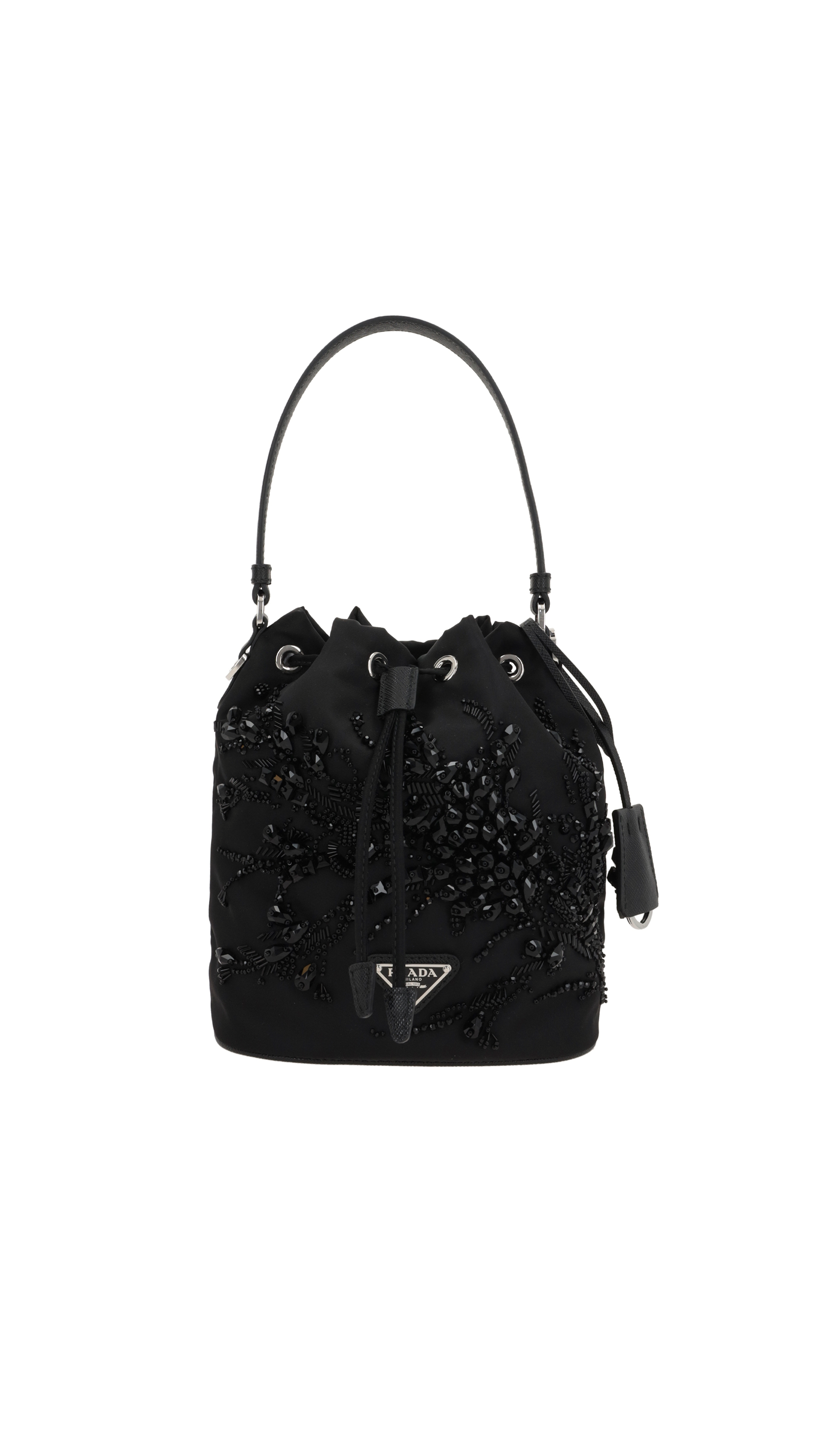 Re-Nylon Bucket Bag with Ramage Beading - Black