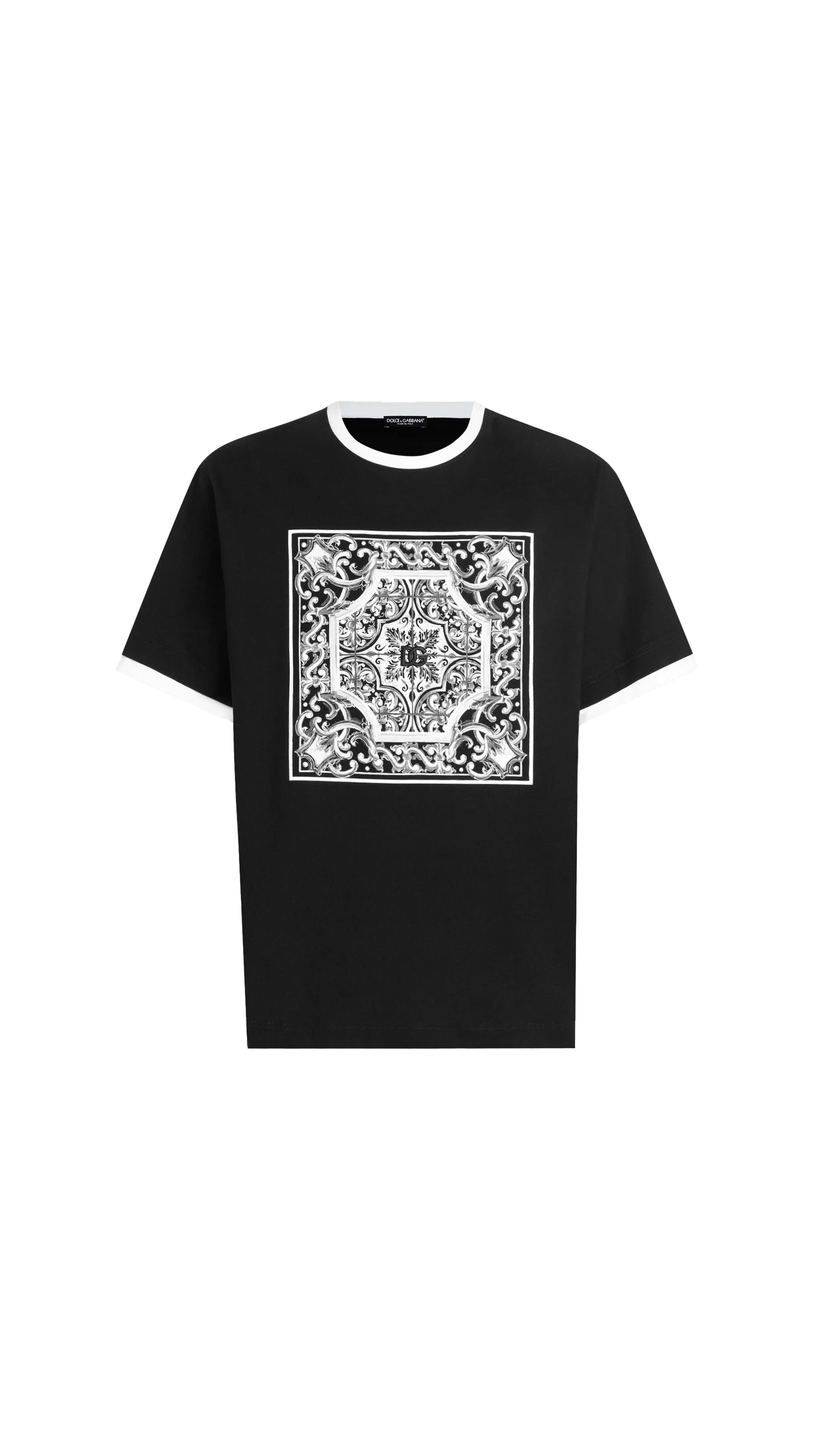 Cotton T-Shirt with Print and Embroidery - Black/White