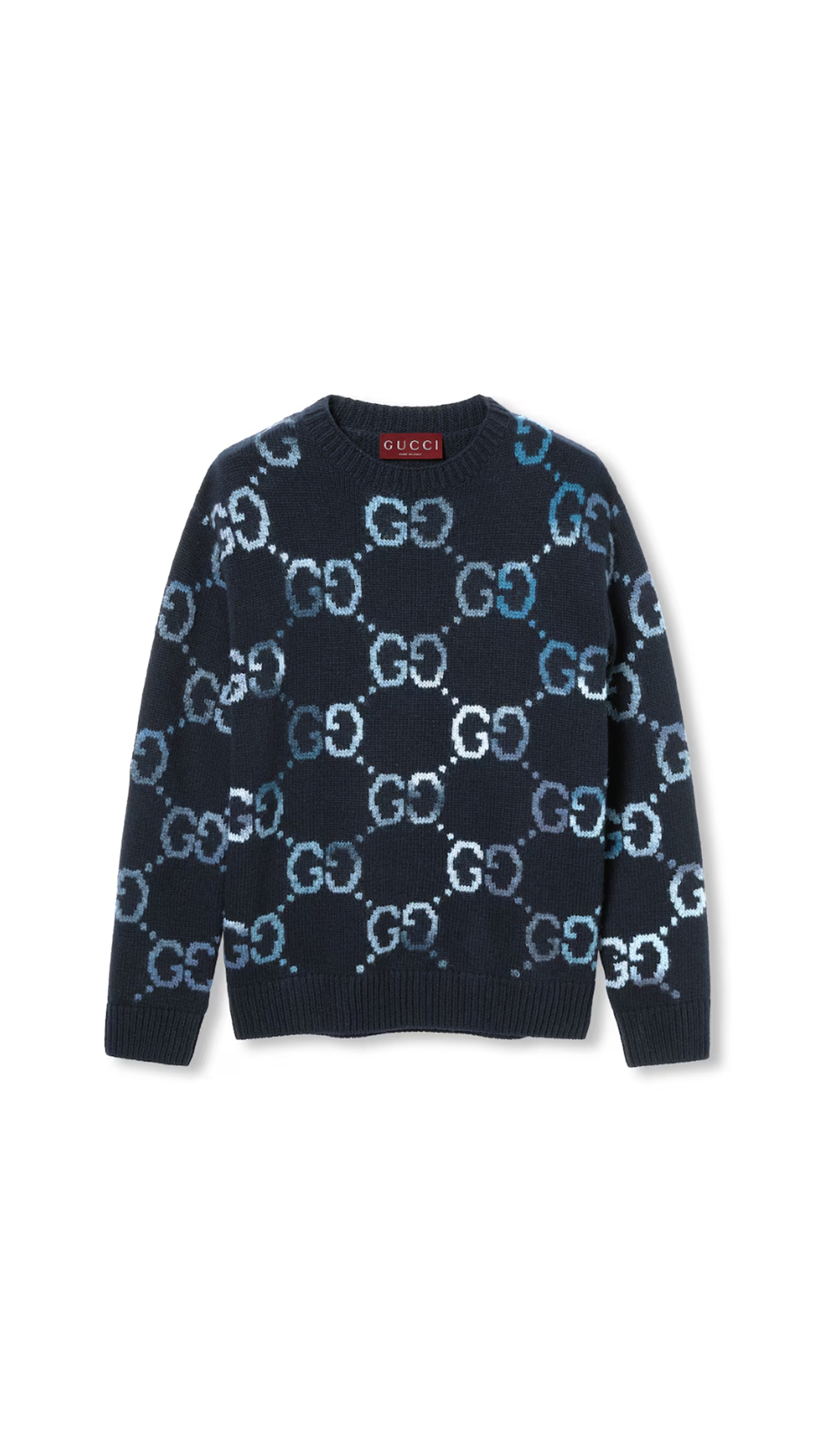 Wool Sweater with GG Intarsia - Blue