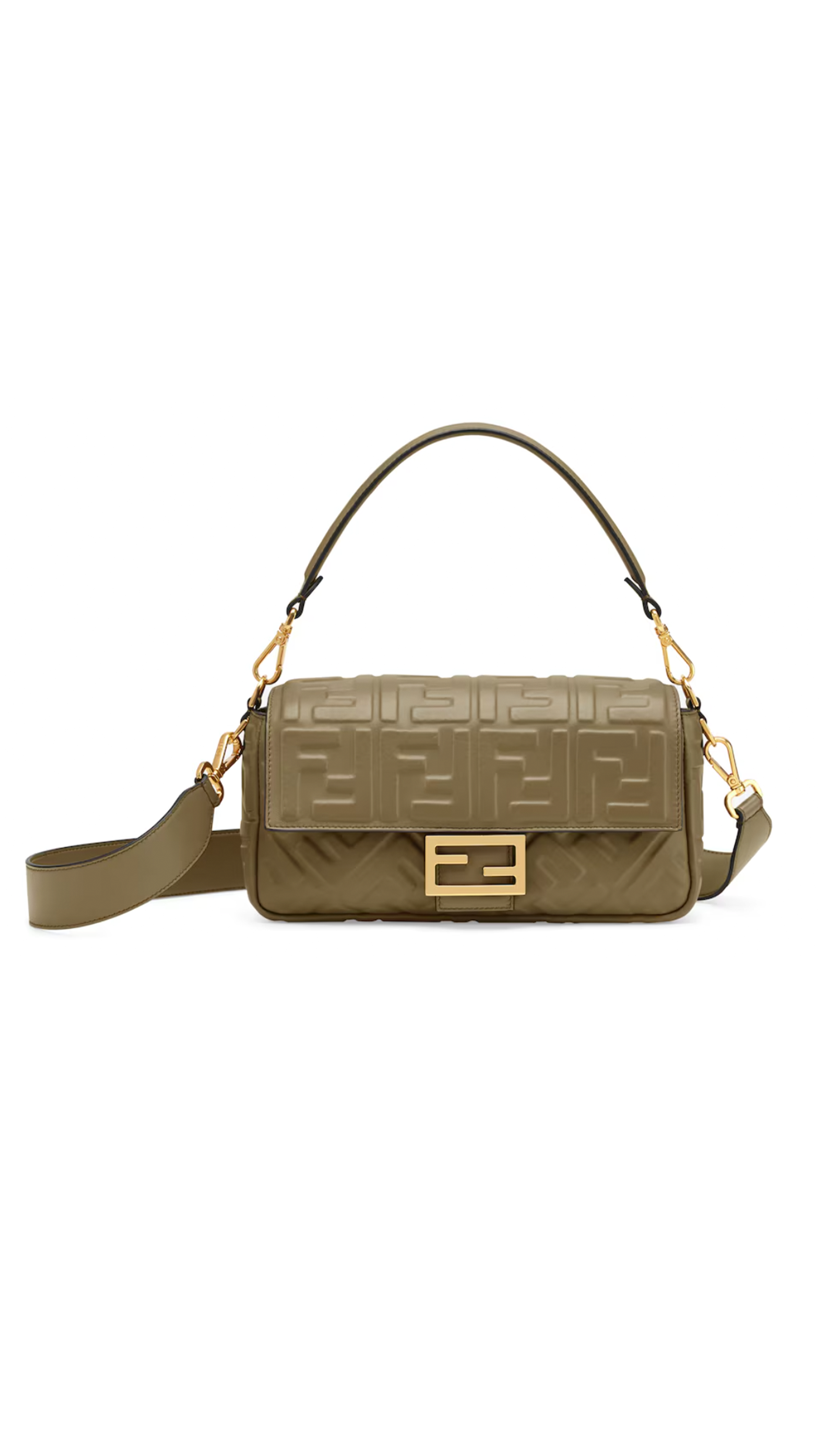 FF Embossed Nappa Baguette Bag - Khaki