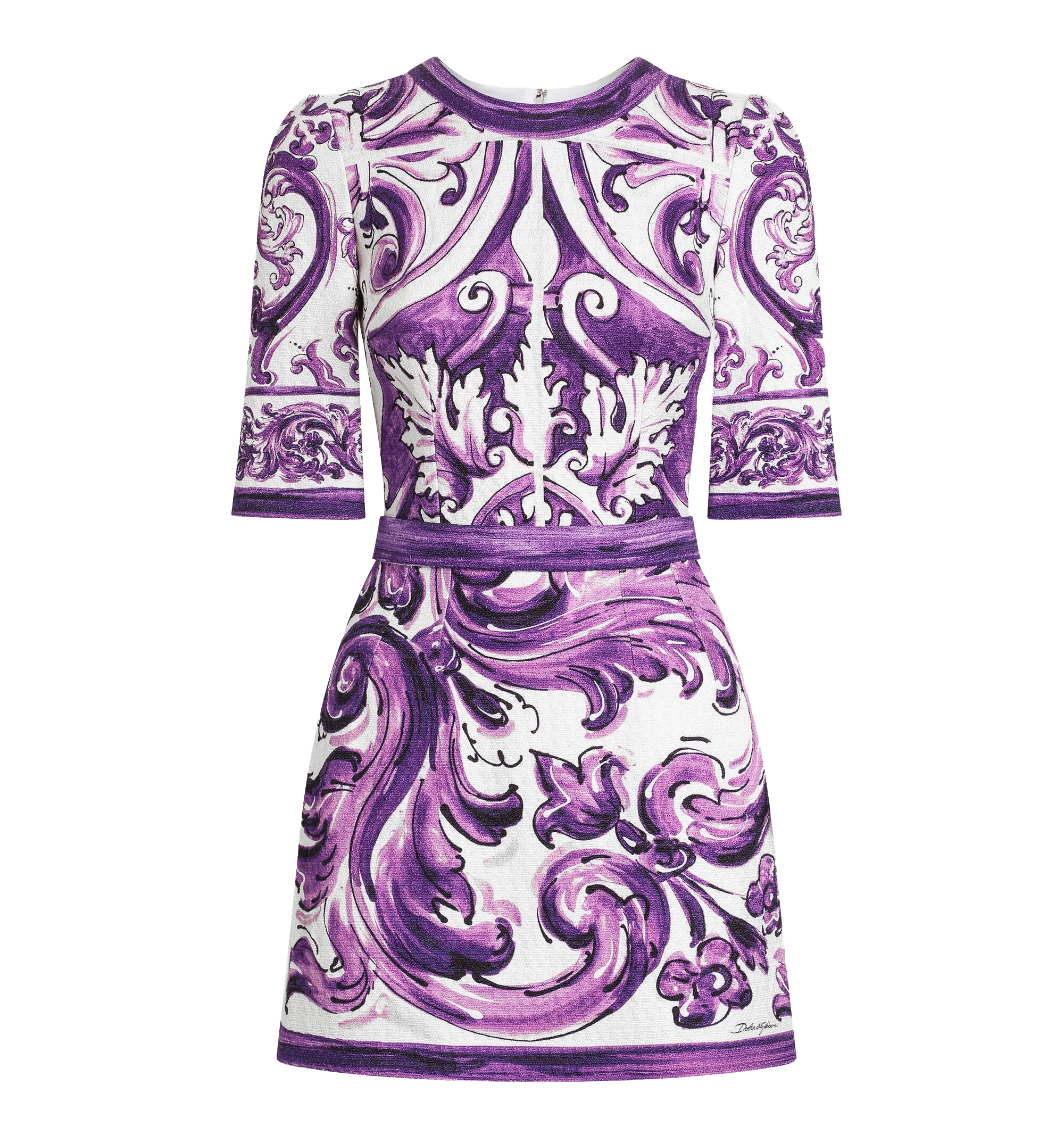 Majolica-print short dress