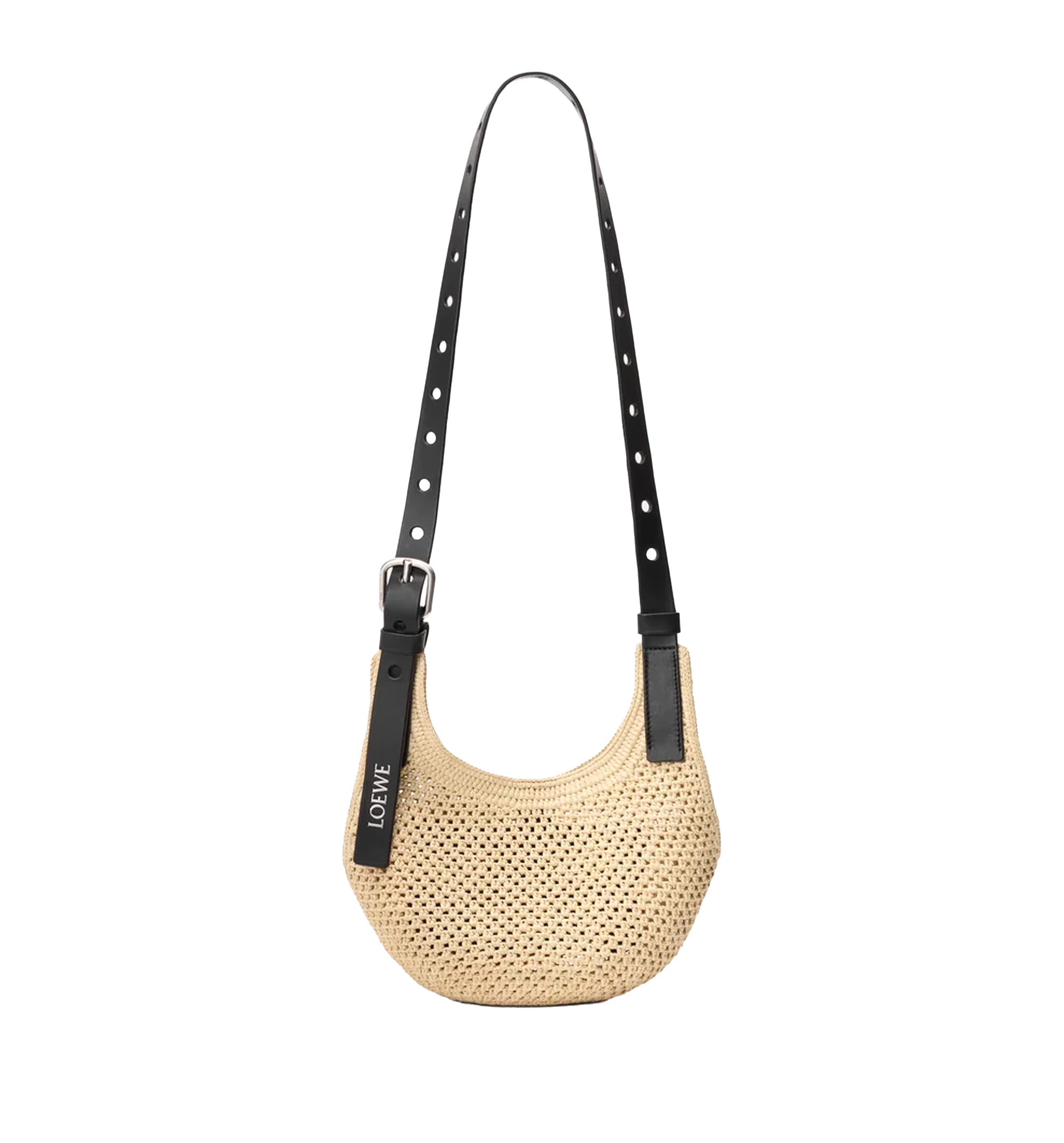 Mini Punch Hole hobo in raffia and calfskin