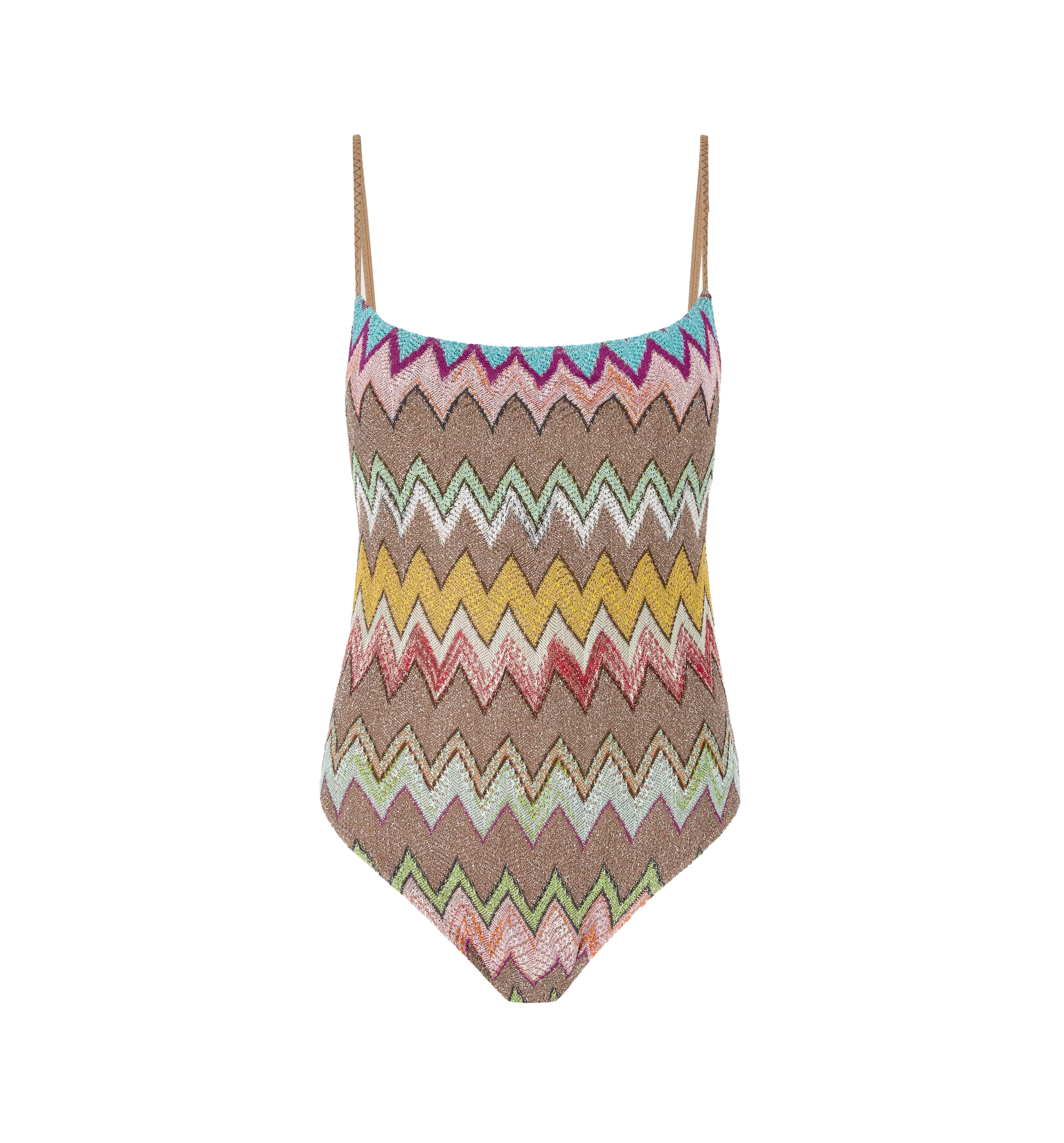 One-piece swimsuit in lamé viscose with macro zigzag pattern