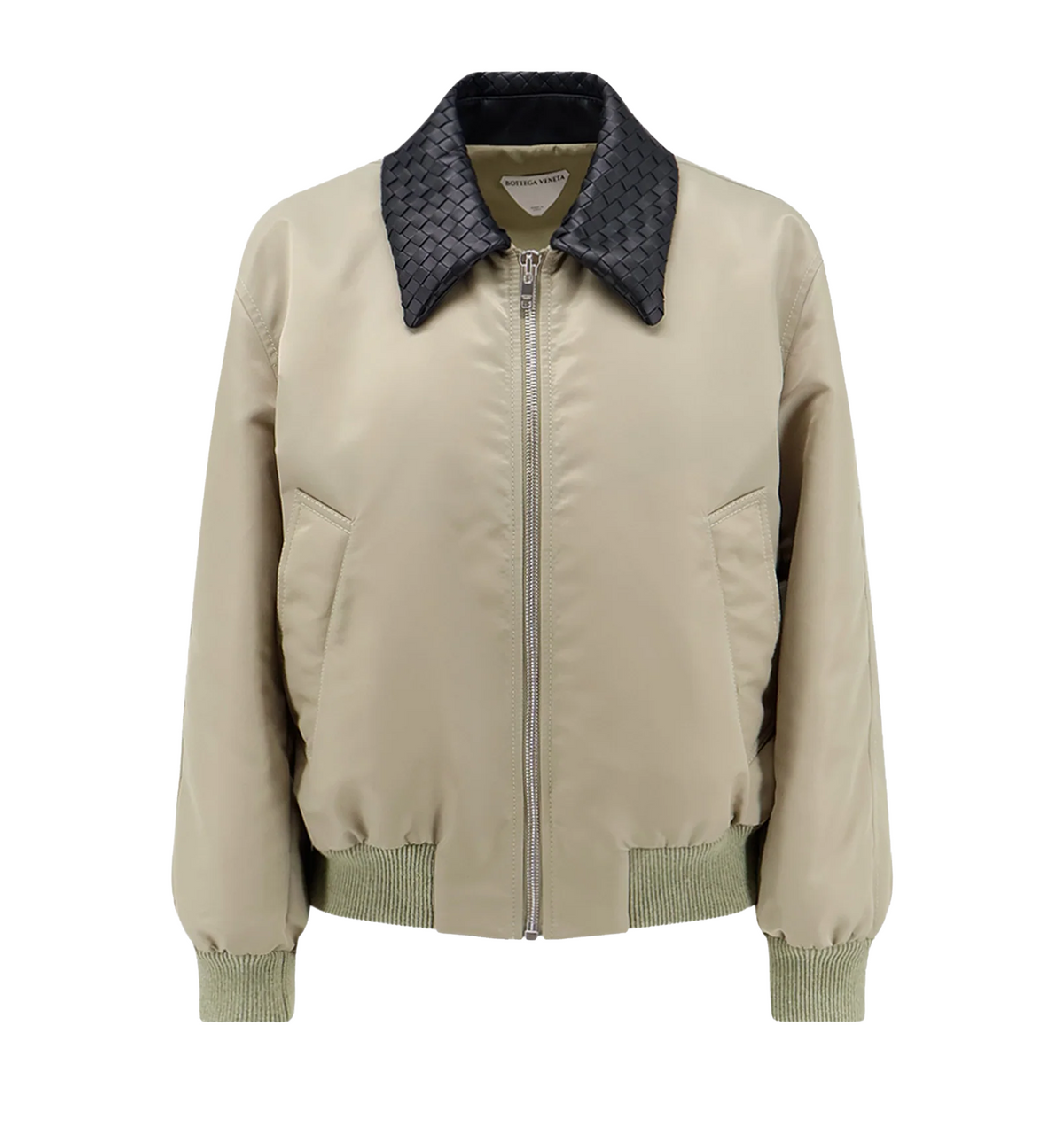 Nylon blouson with Intrecciato leather collar
