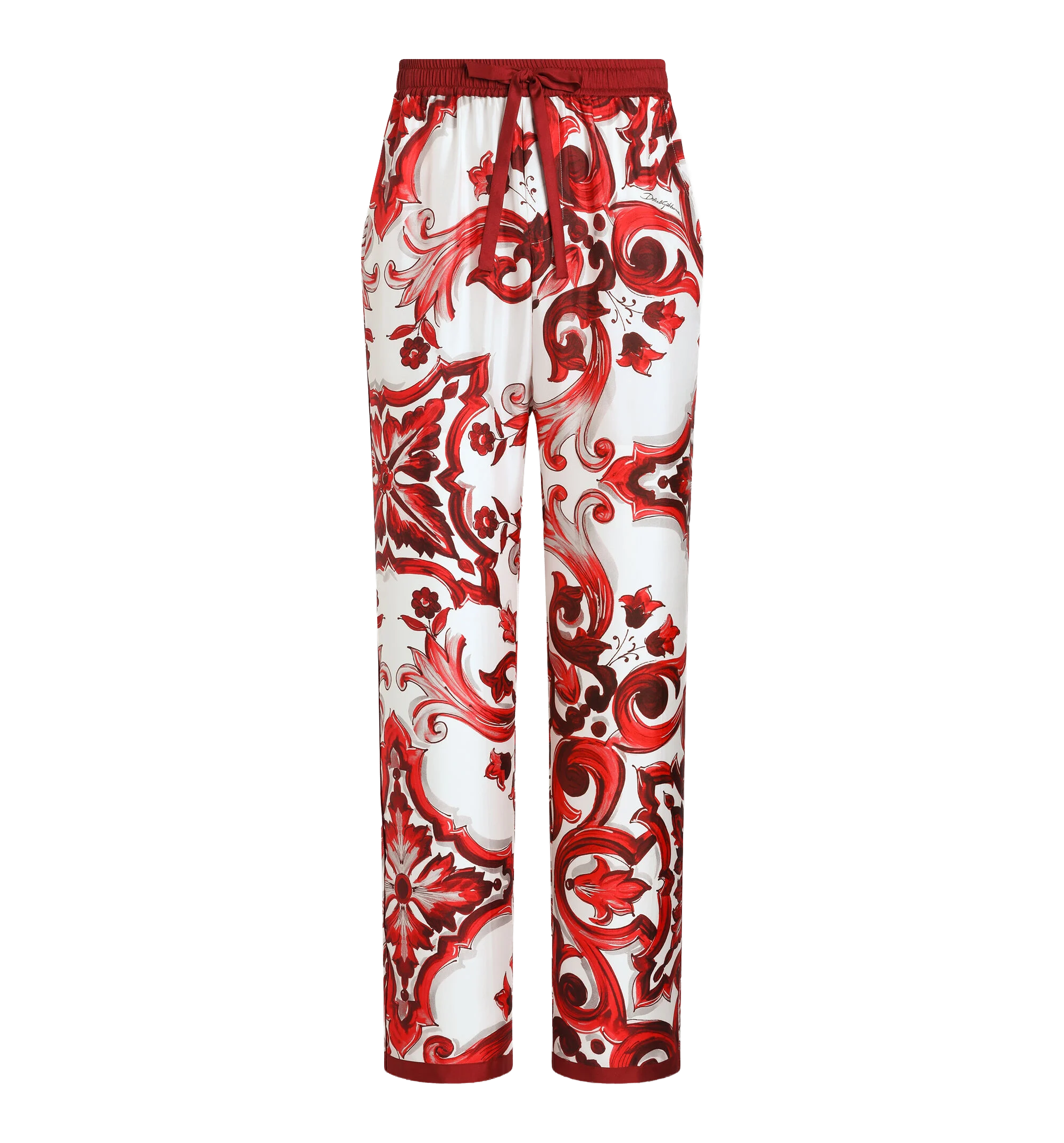 Majolica-print twill vanity trousers
