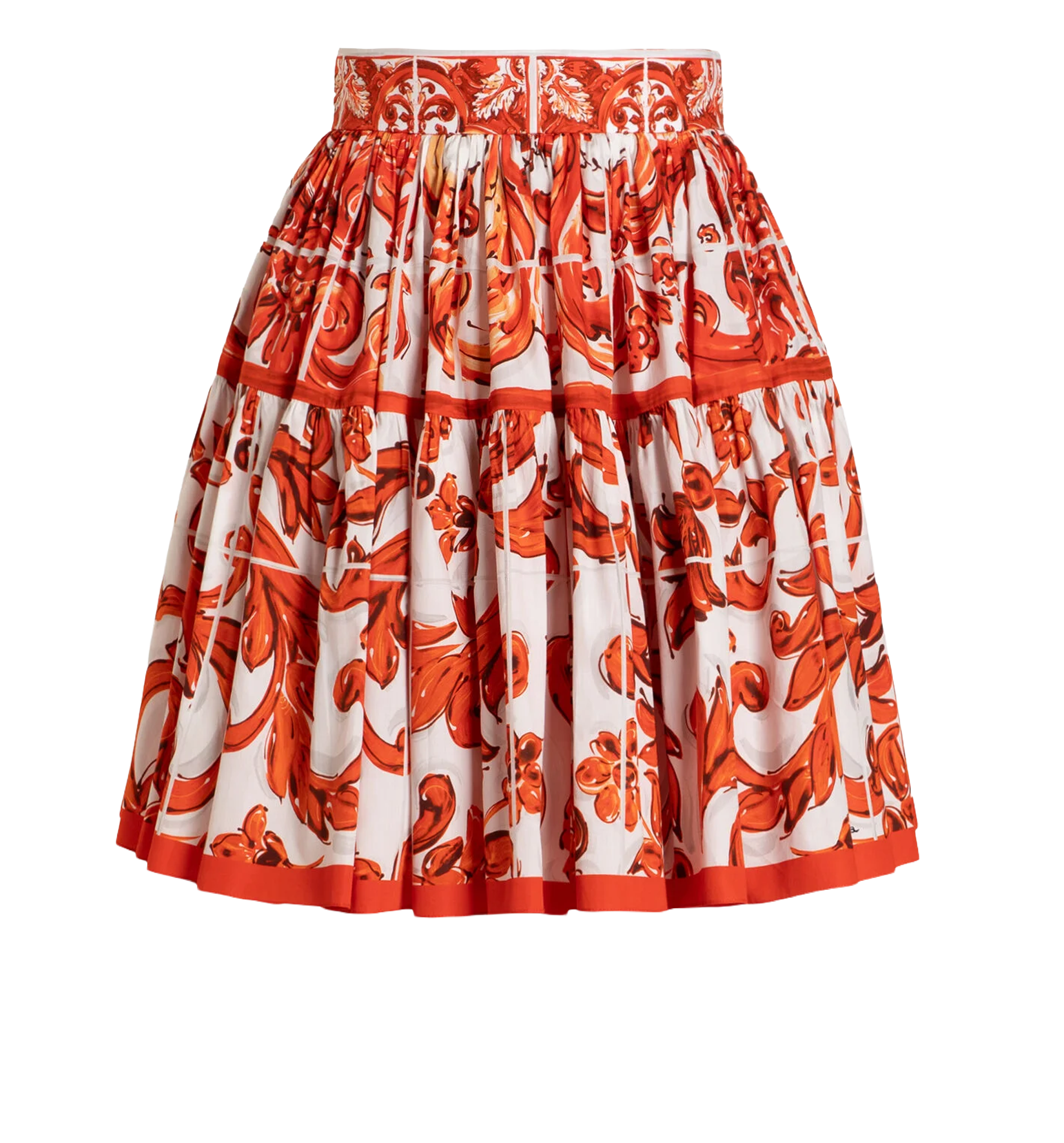 Majolica-print poplin short skirt