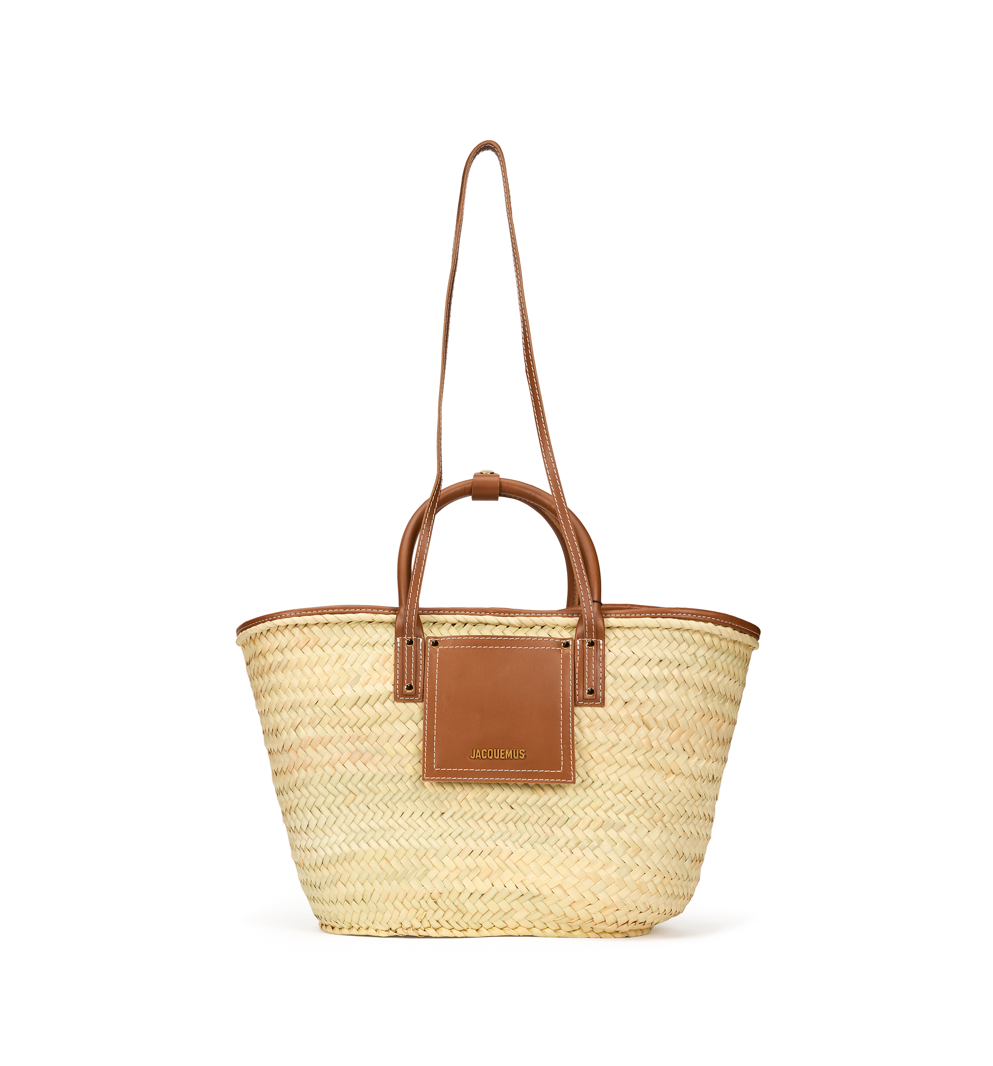 Straw tote bag with leather handles