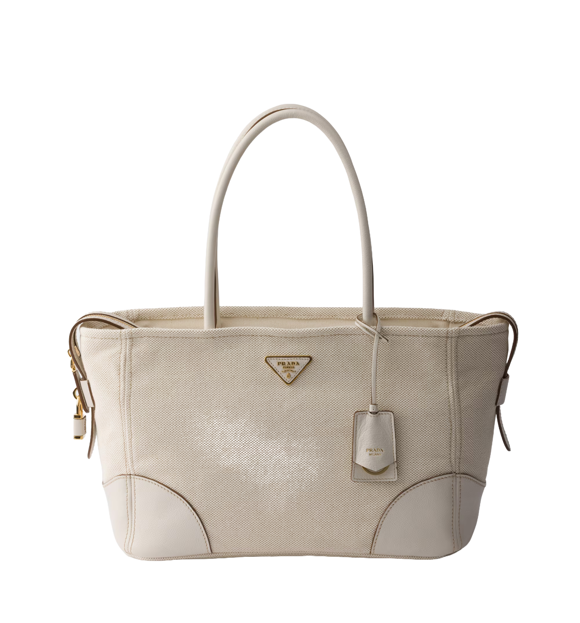 Large linen blend and leather tote bag