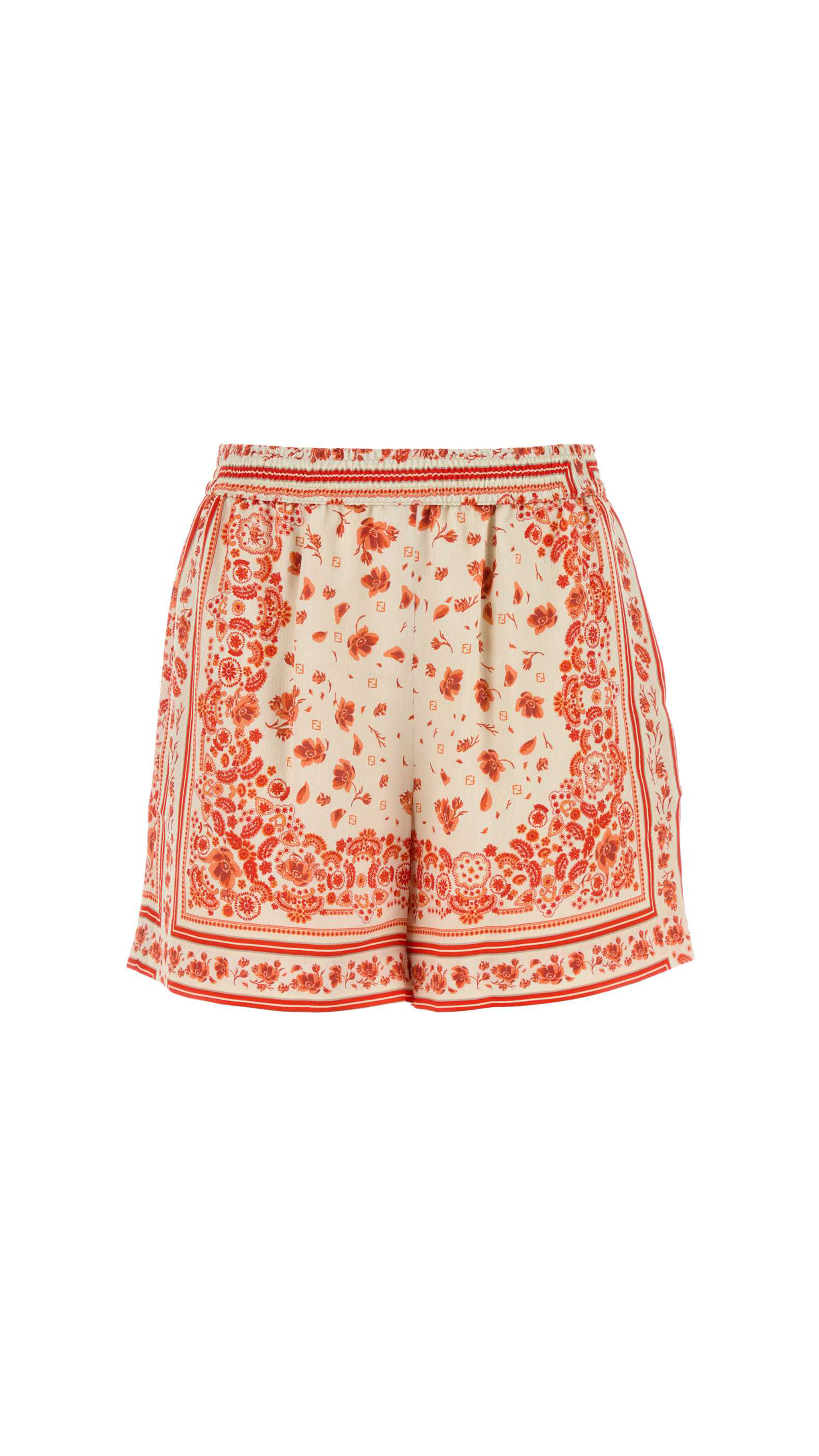 Silk Shorts with Bandana Print - White/Coral
