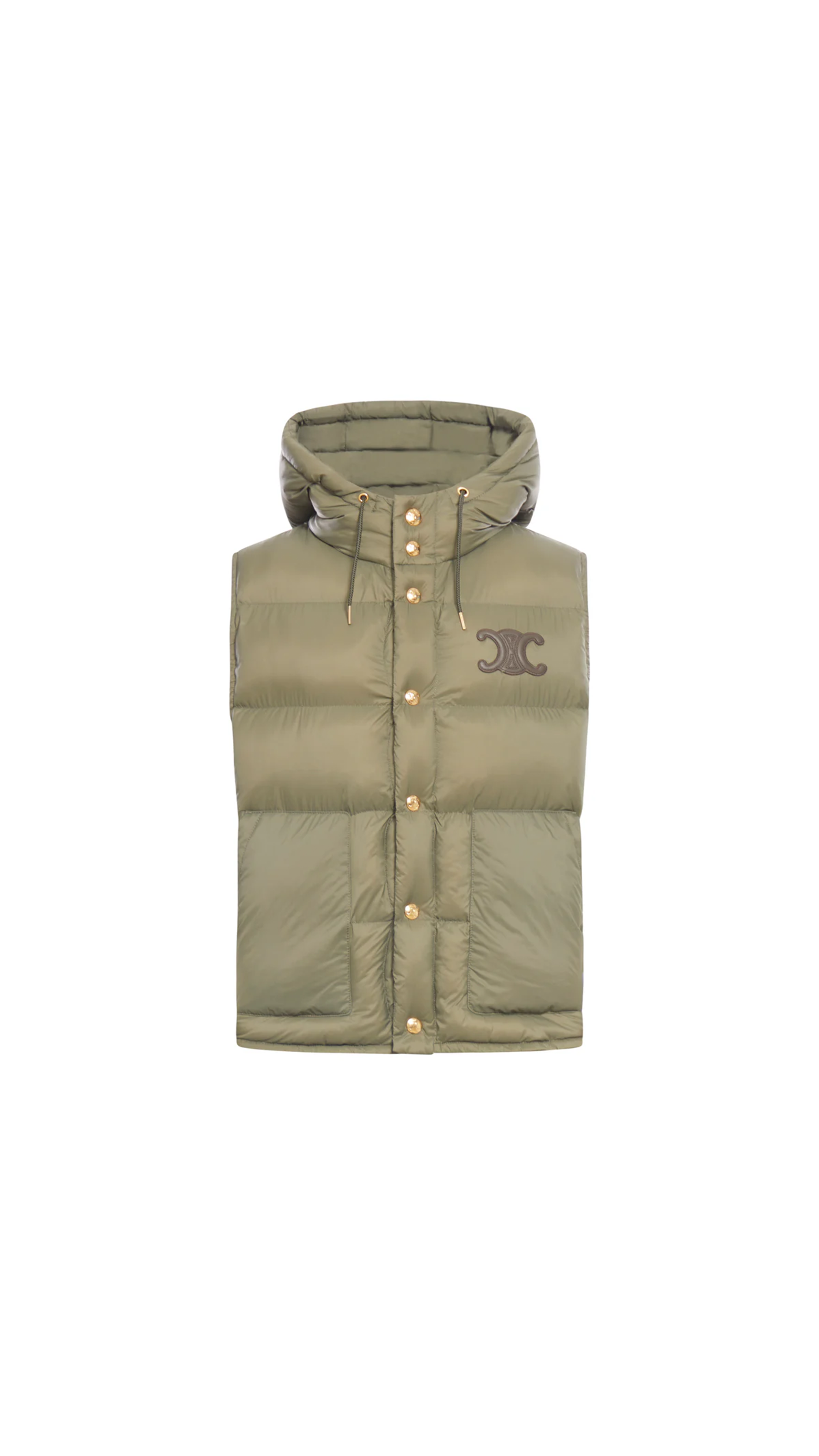 Sleeveless Down Jacket in Lightweight Nylon - Khaki Green