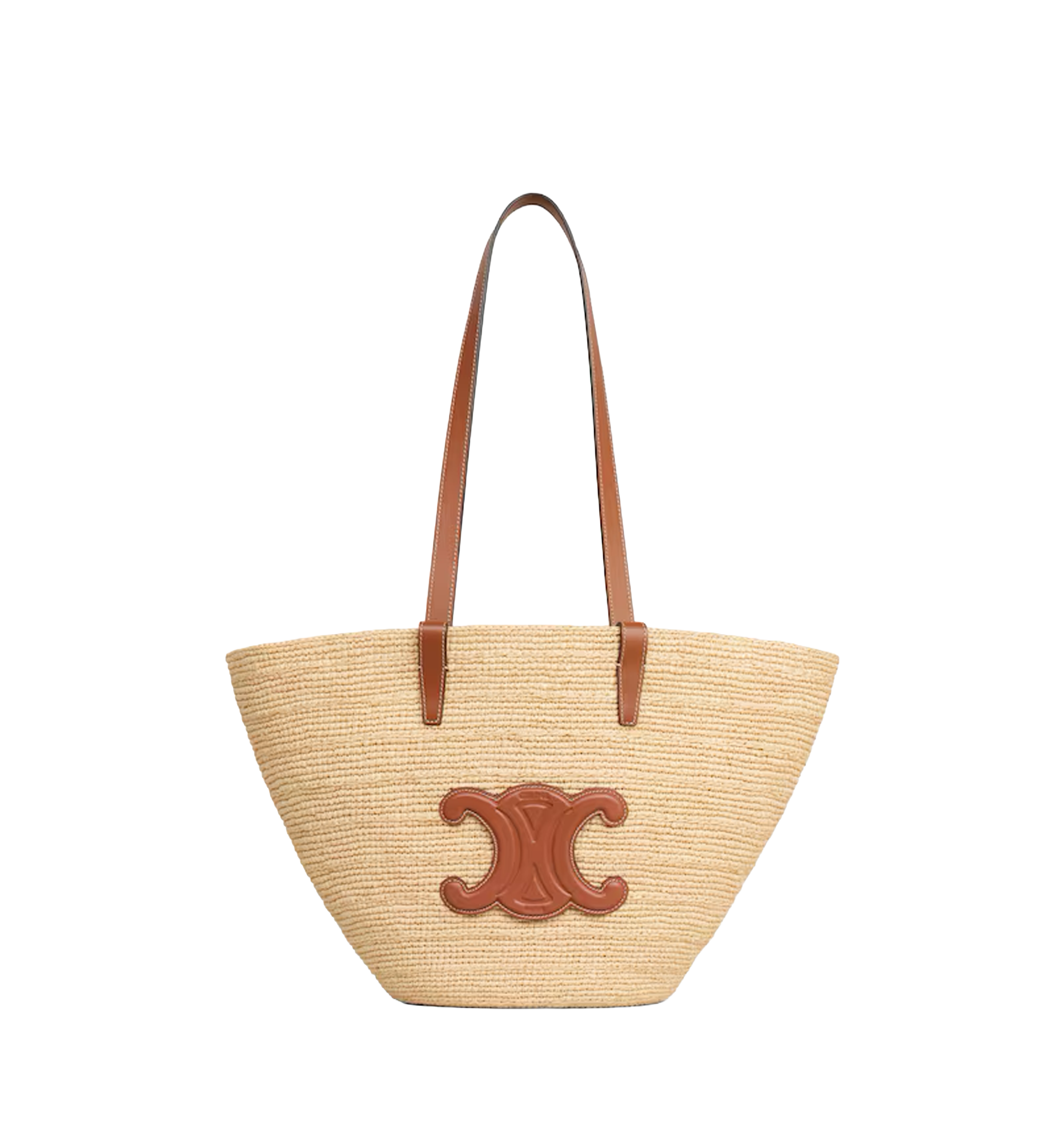 Medium Supple Celine Classic Panier in Raffia and Calfskin