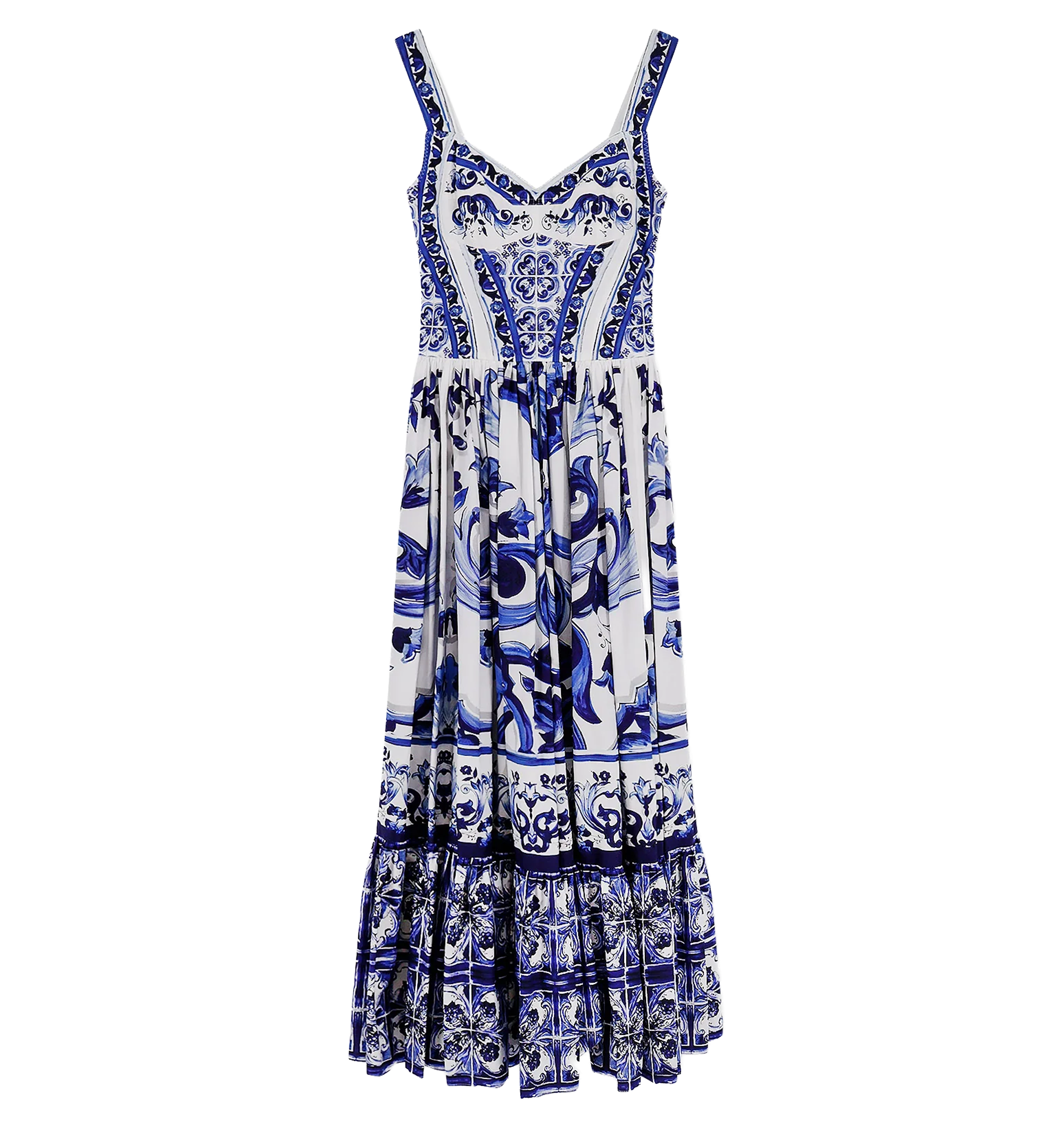 Cotton long dress with Maiolica print
