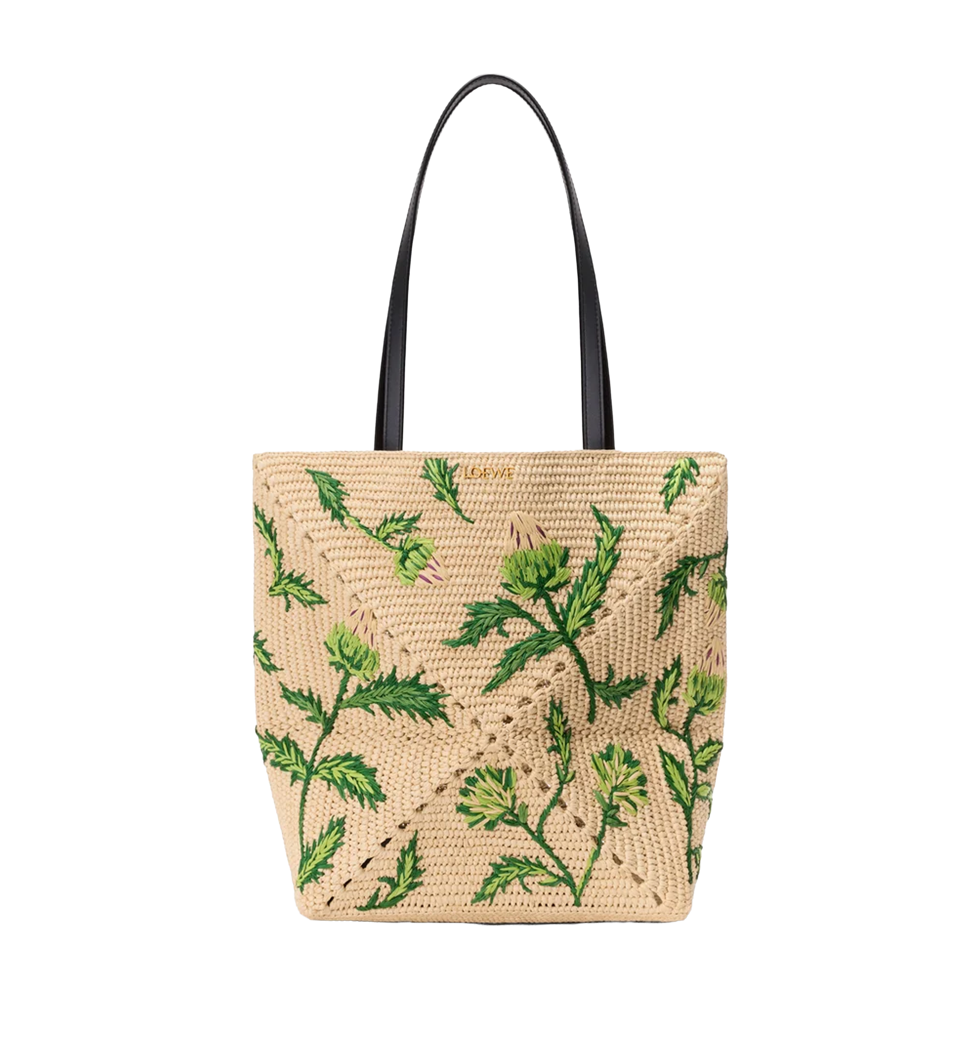Medium Puzzle Fold tote in raffia and calfskin
