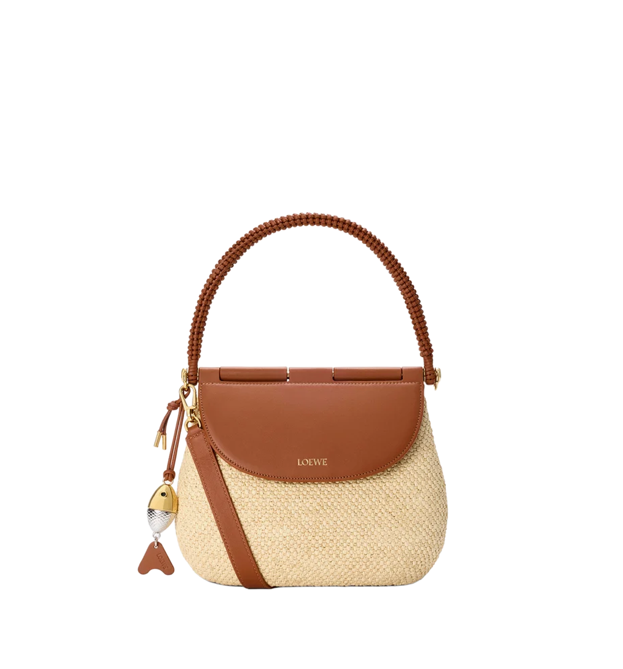 Medium Pescador bag in raffia and calfskin
