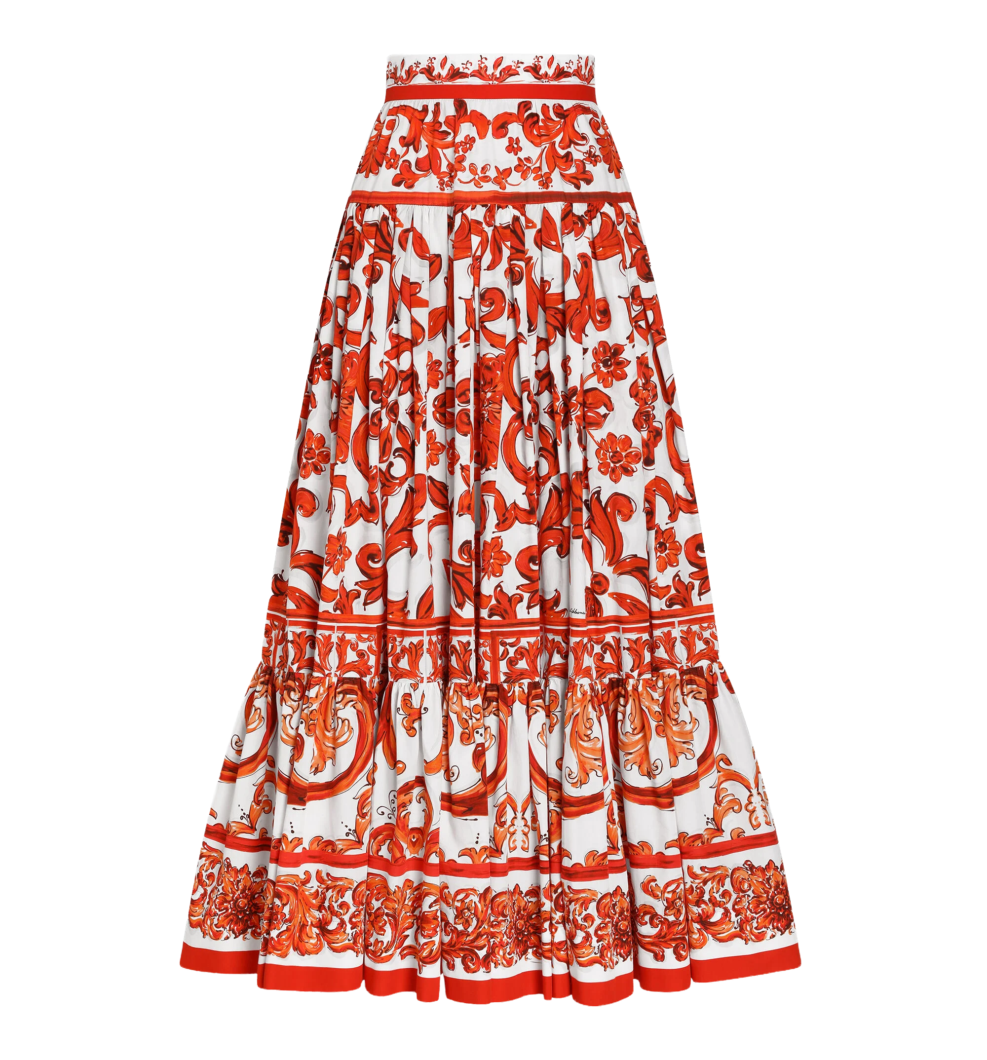 Majolica-print poplin long skirt