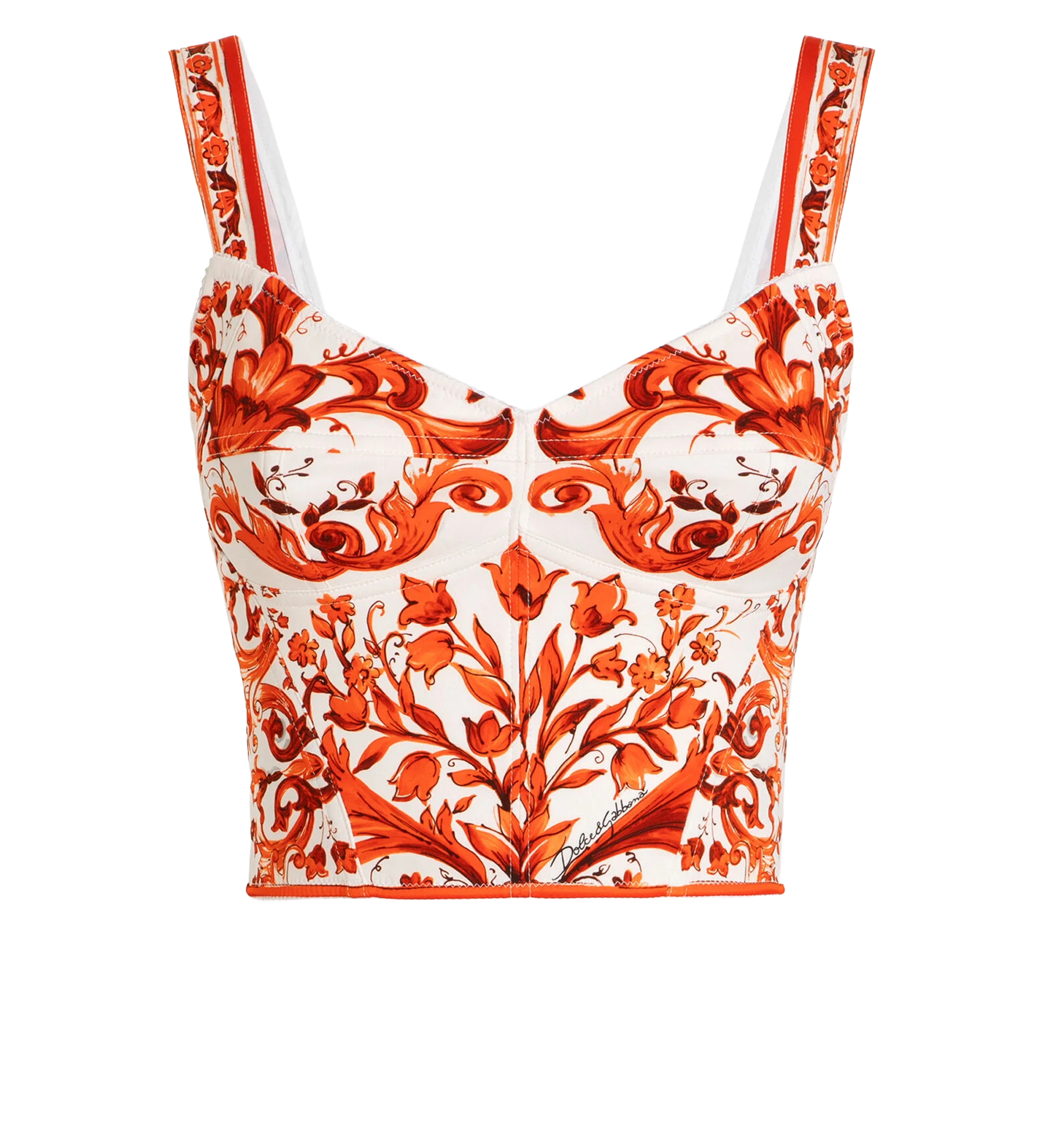 Majolica-print charmeuse bustier top