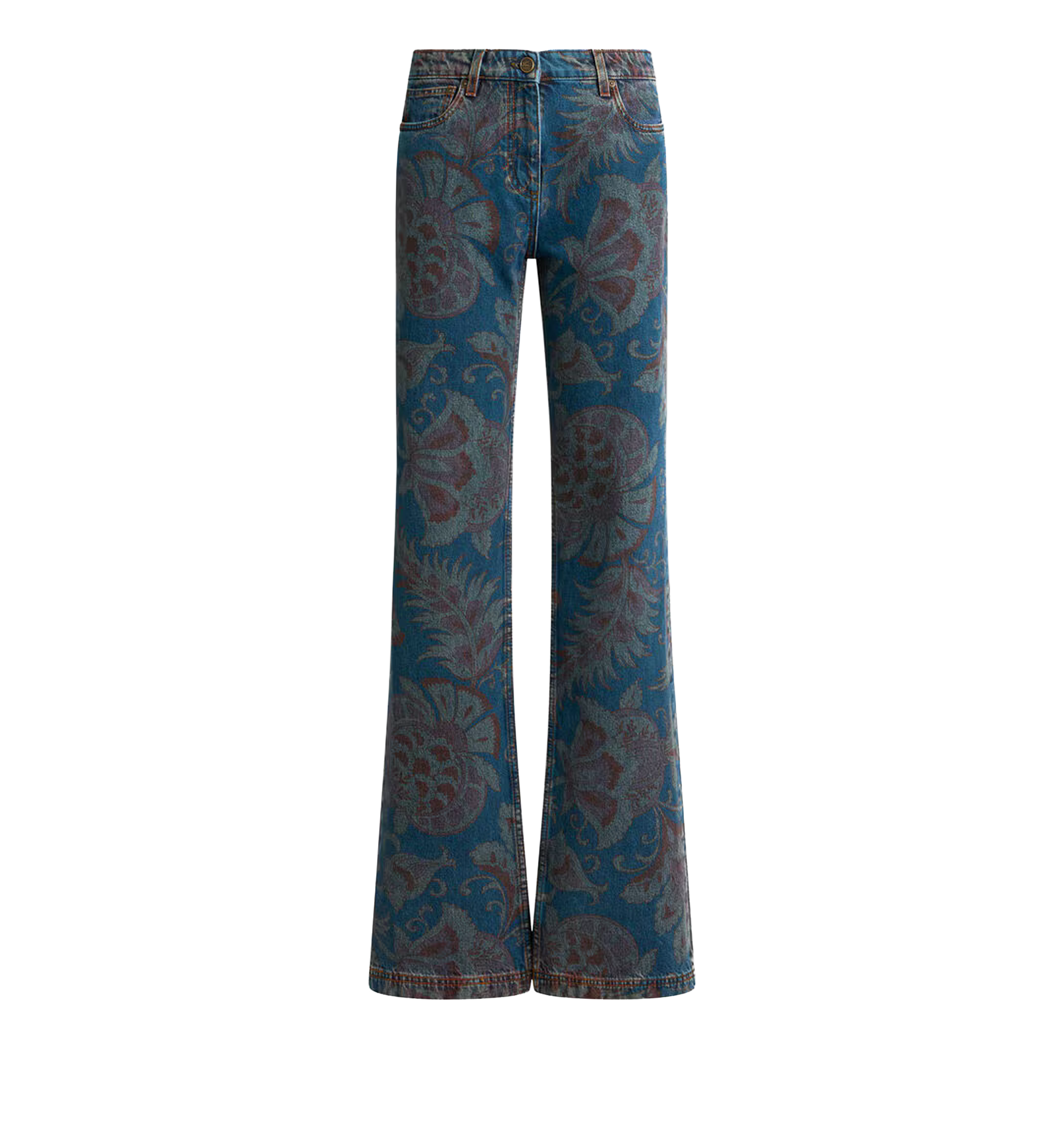 Flared Jeans With Floral Motif