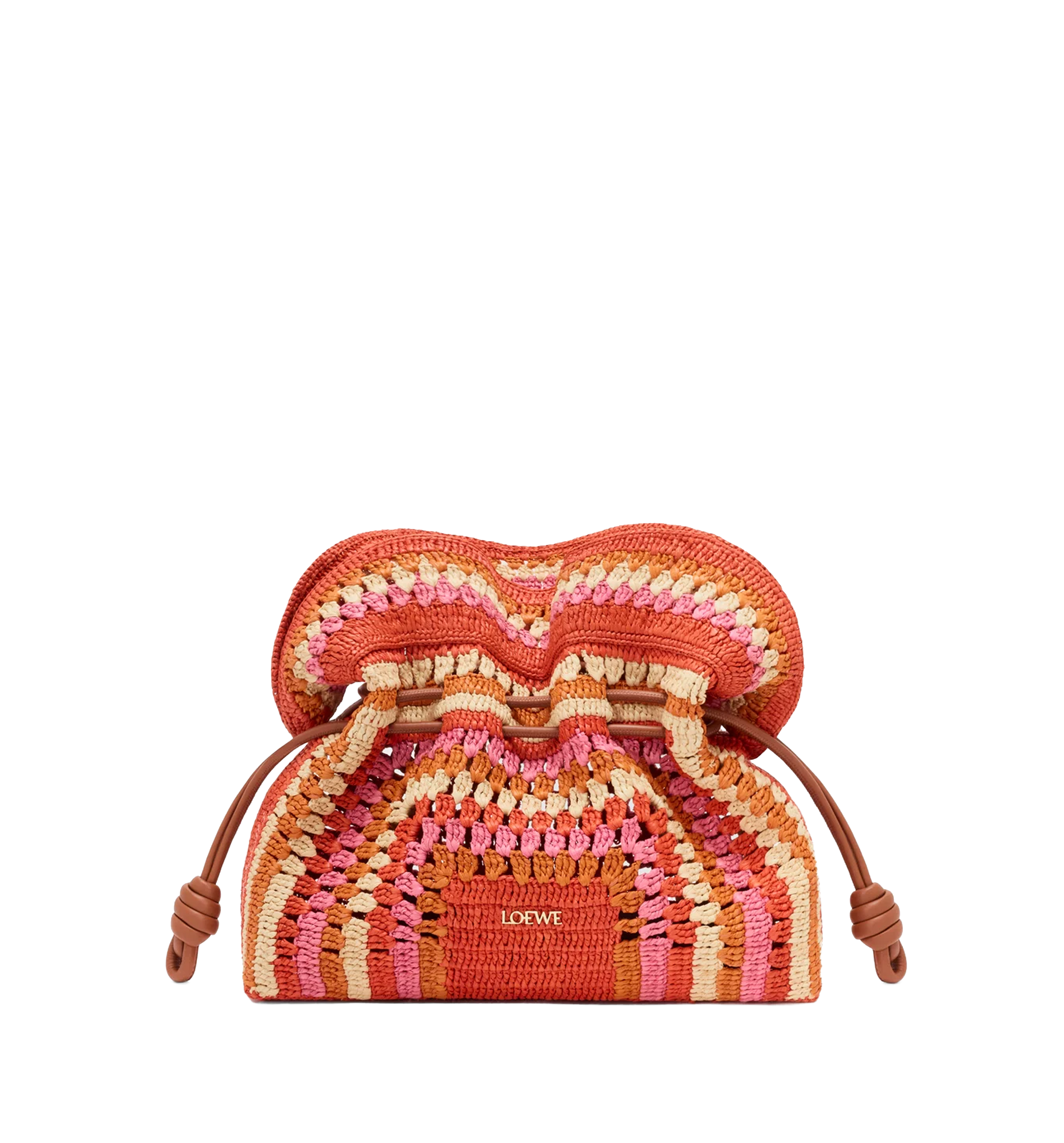 Medium Flamenco clutch in raffia and calfskin