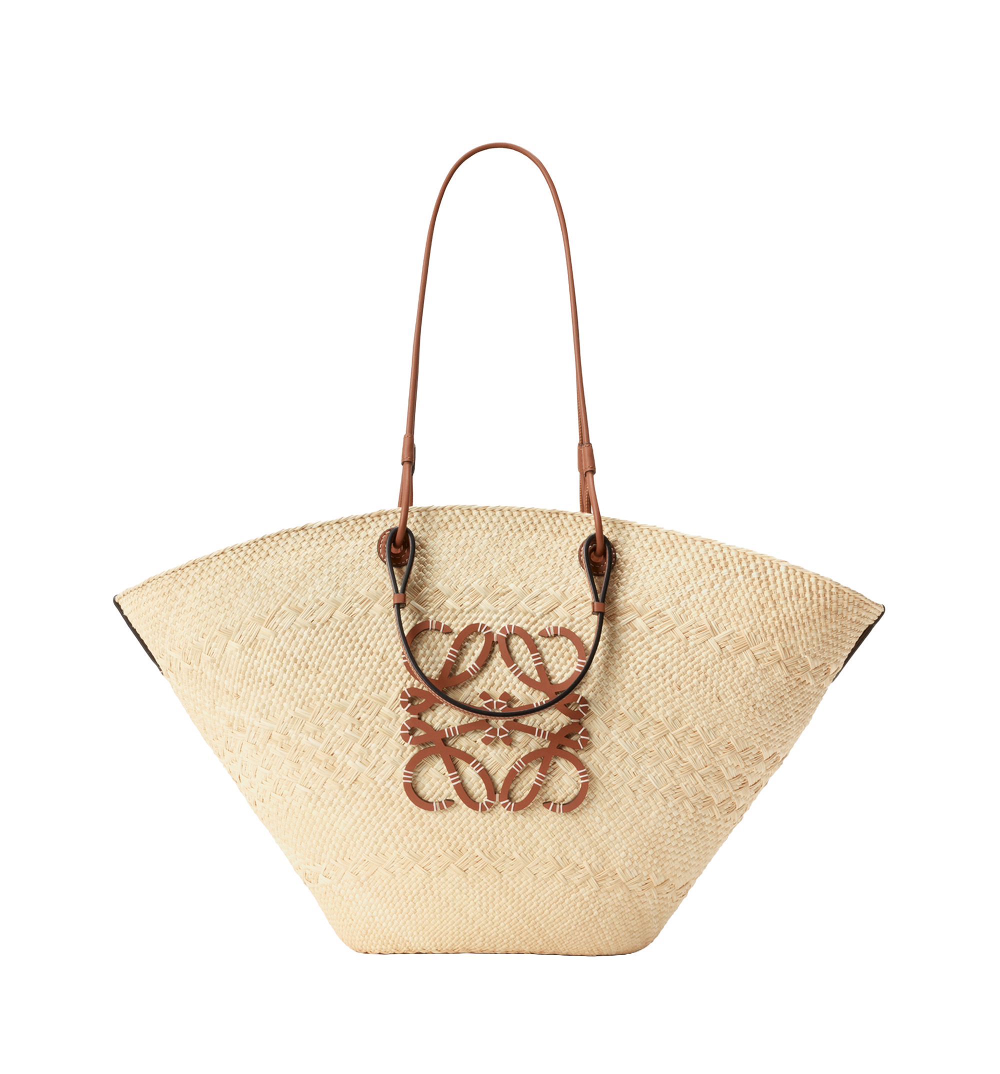 Large Anagram basket bag in iraca palm and calfskin