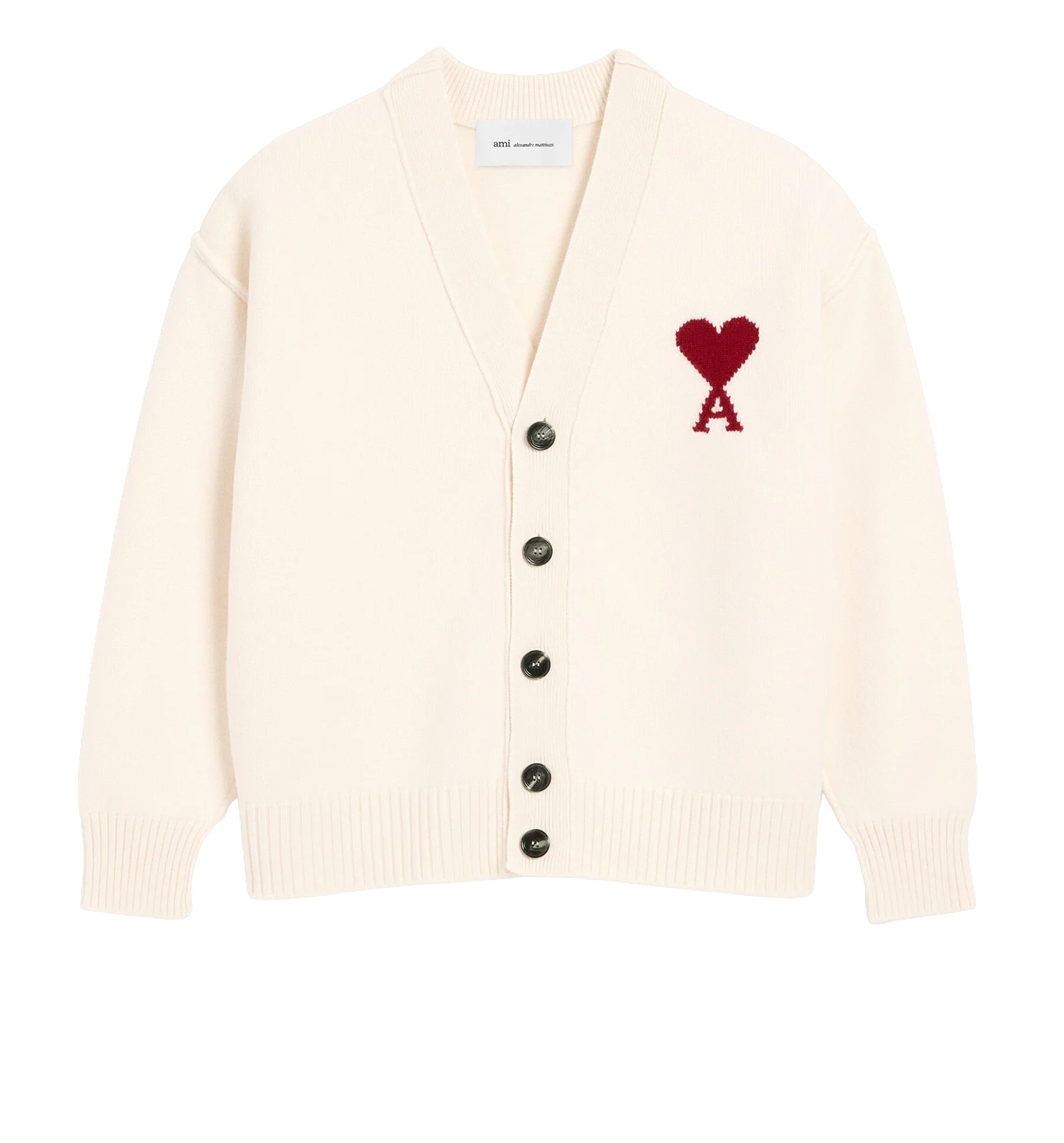 Natural Wool Cardigan With Contrasted Ami De Coeur