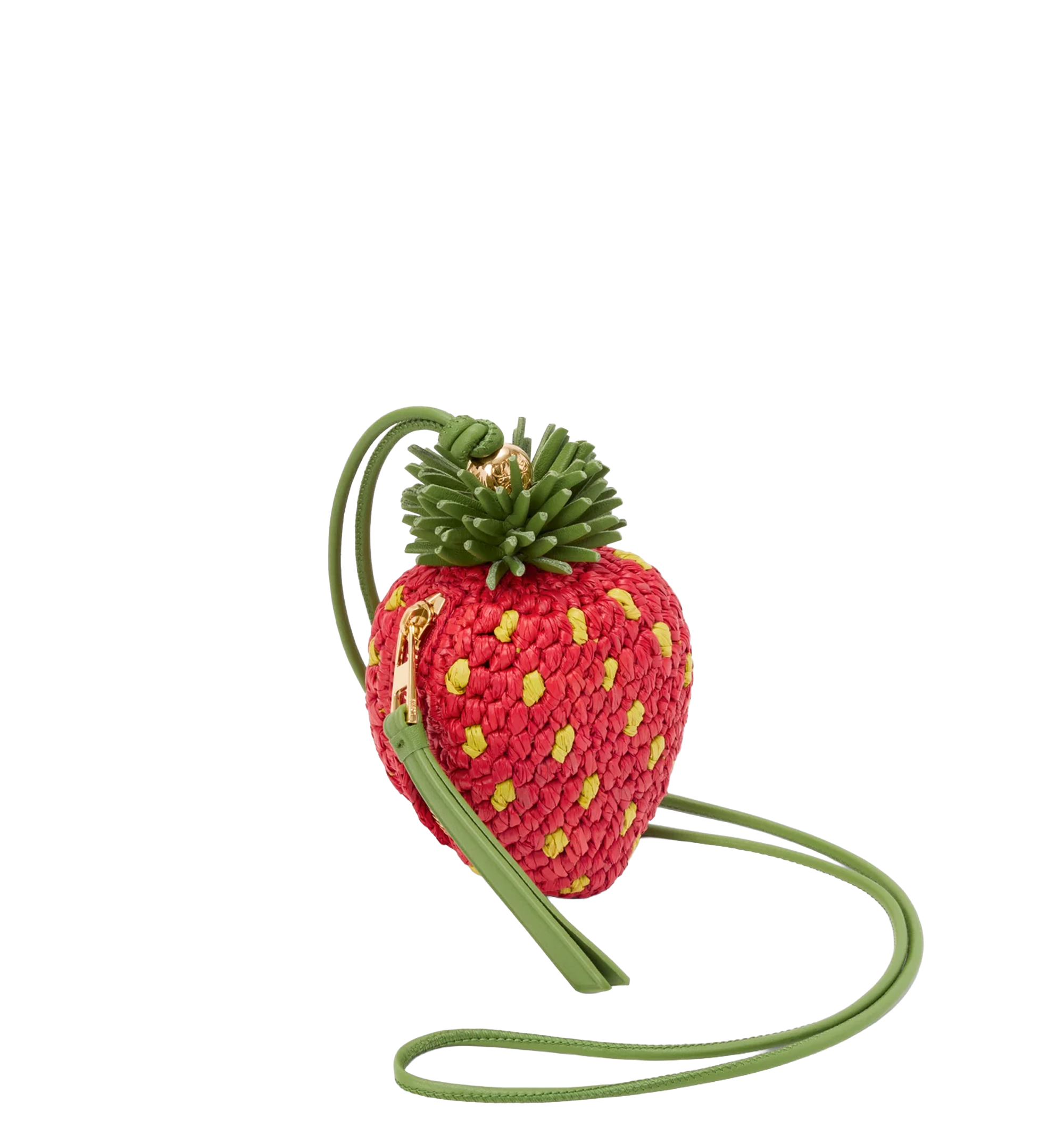 Strawberry coin purse in raffia and classic calfskin