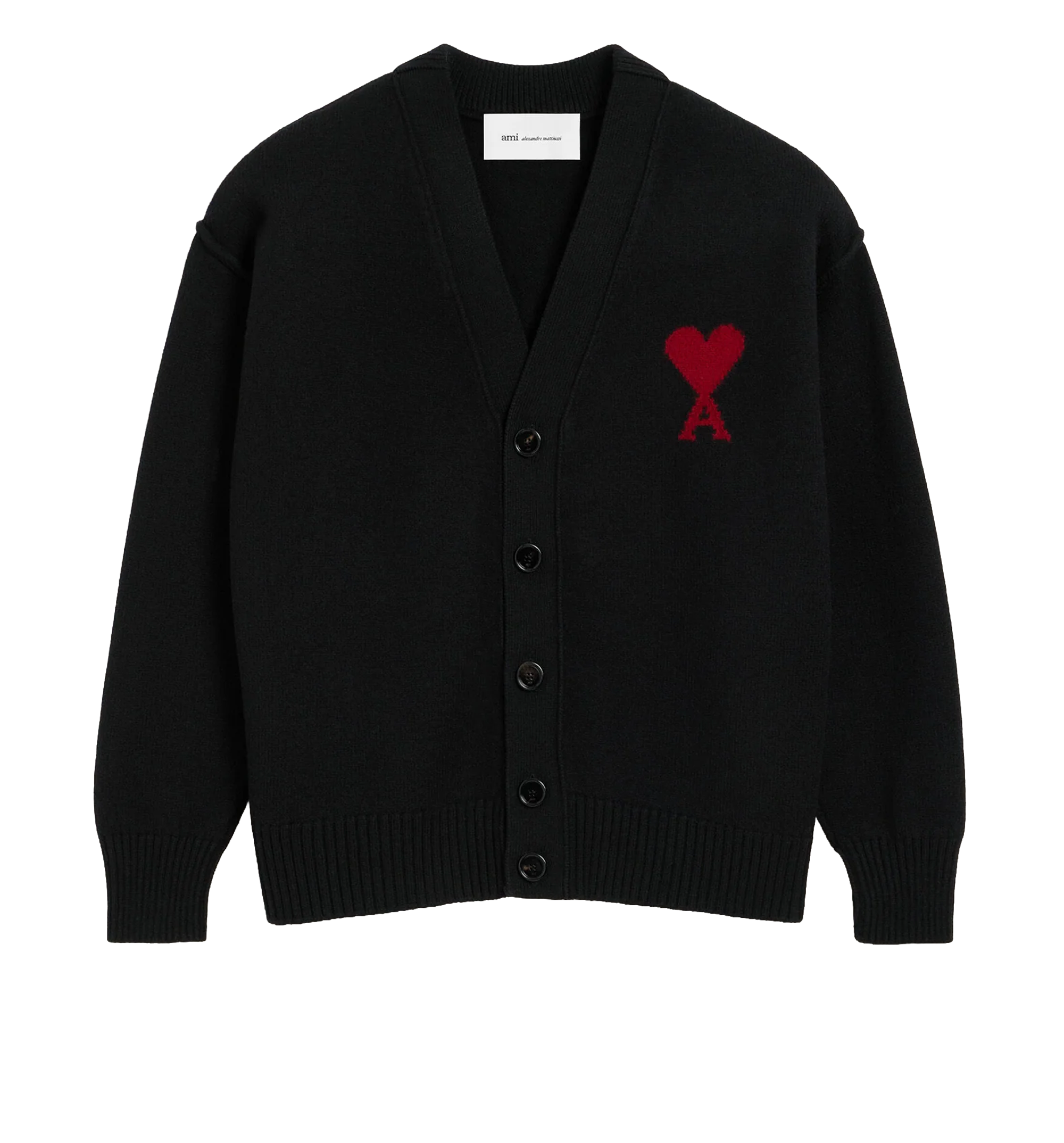 Black Wool Cardigan With Contrasted Ami De Coeur