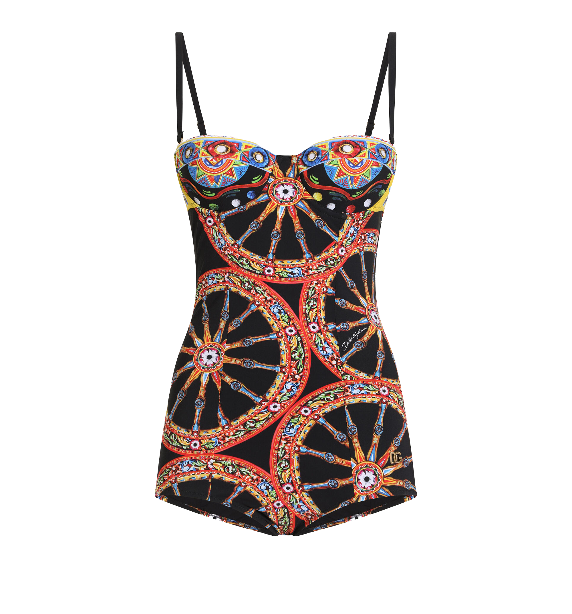 Carretto-print balconette one-piece swimsuit